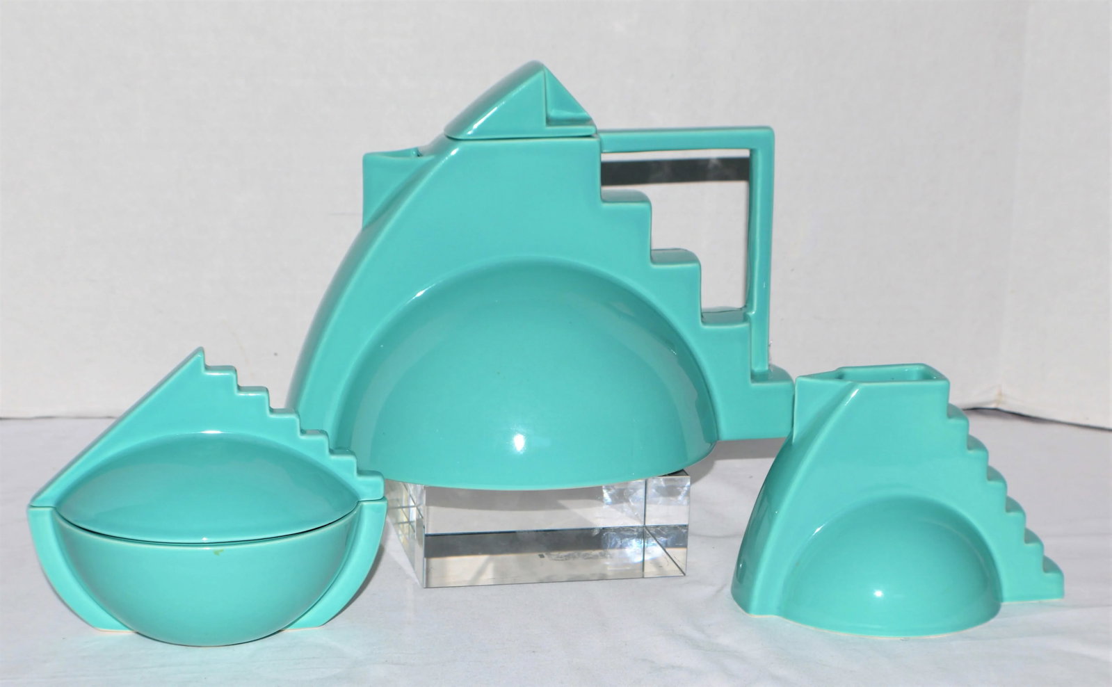 Vintage Salins Studio France Pierre Casenove Turqouise Tea Service Set- 3 Pieces - 6