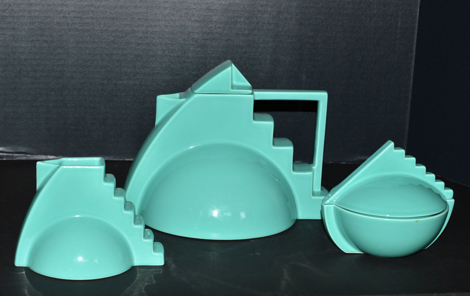 Vintage Salins Studio France Pierre Casenove Turqouise Tea Service Set- 3 Pieces - 7