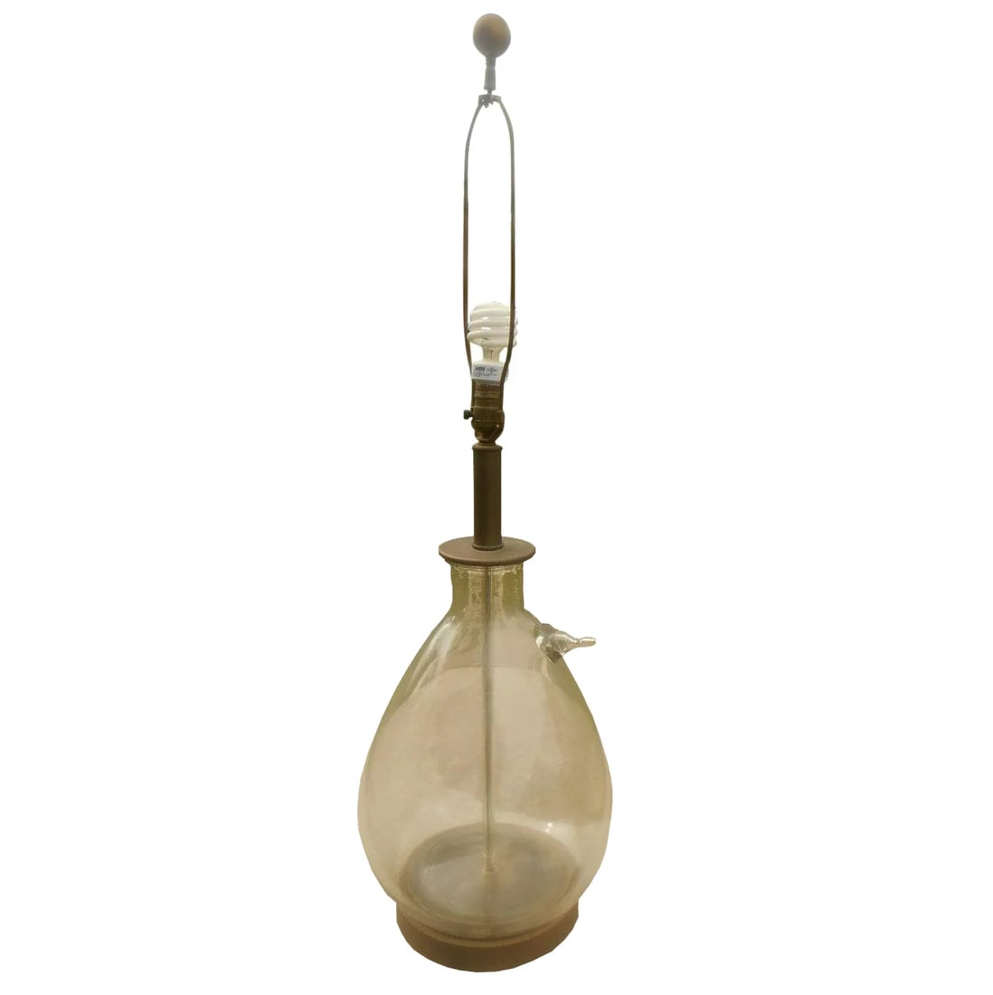 Mid-Century Hand-Blown Glass Table Lamp: This is a terrific oversized vintage handblown clear glass table lamp. Features a brass neck and brass base. This lamp comes from a very high-end estate. This one-of-a-kind hand-blown lamp still has t
