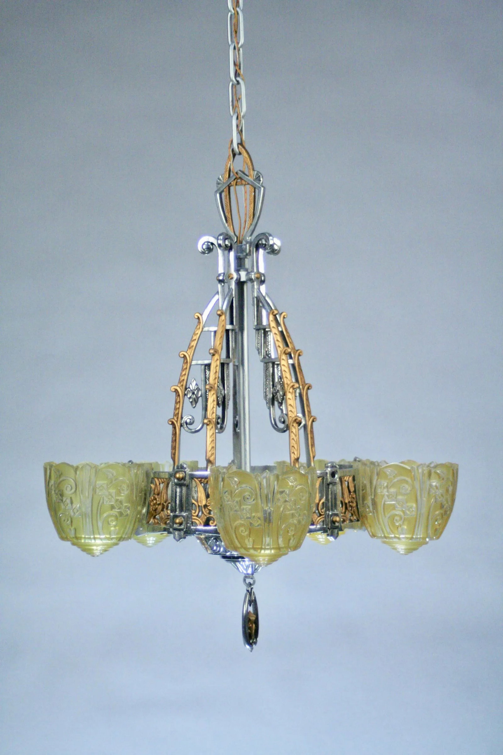 1930s Lincoln Art Deco Slip Shade Chandelier - 10