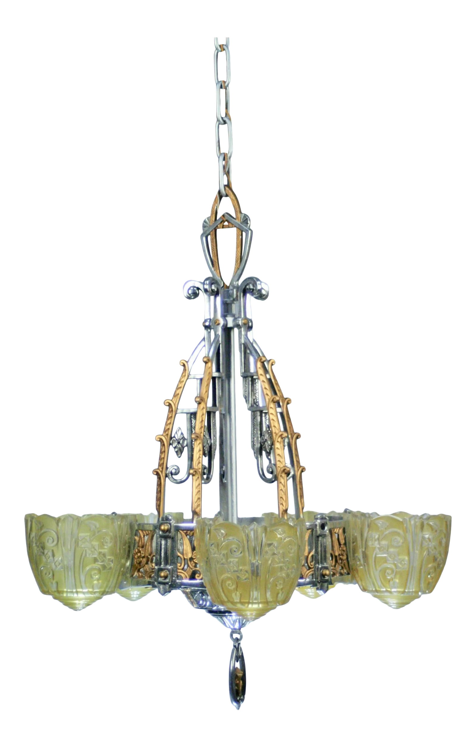 1930s Lincoln Art Deco Slip Shade Chandelier (1 of 10)