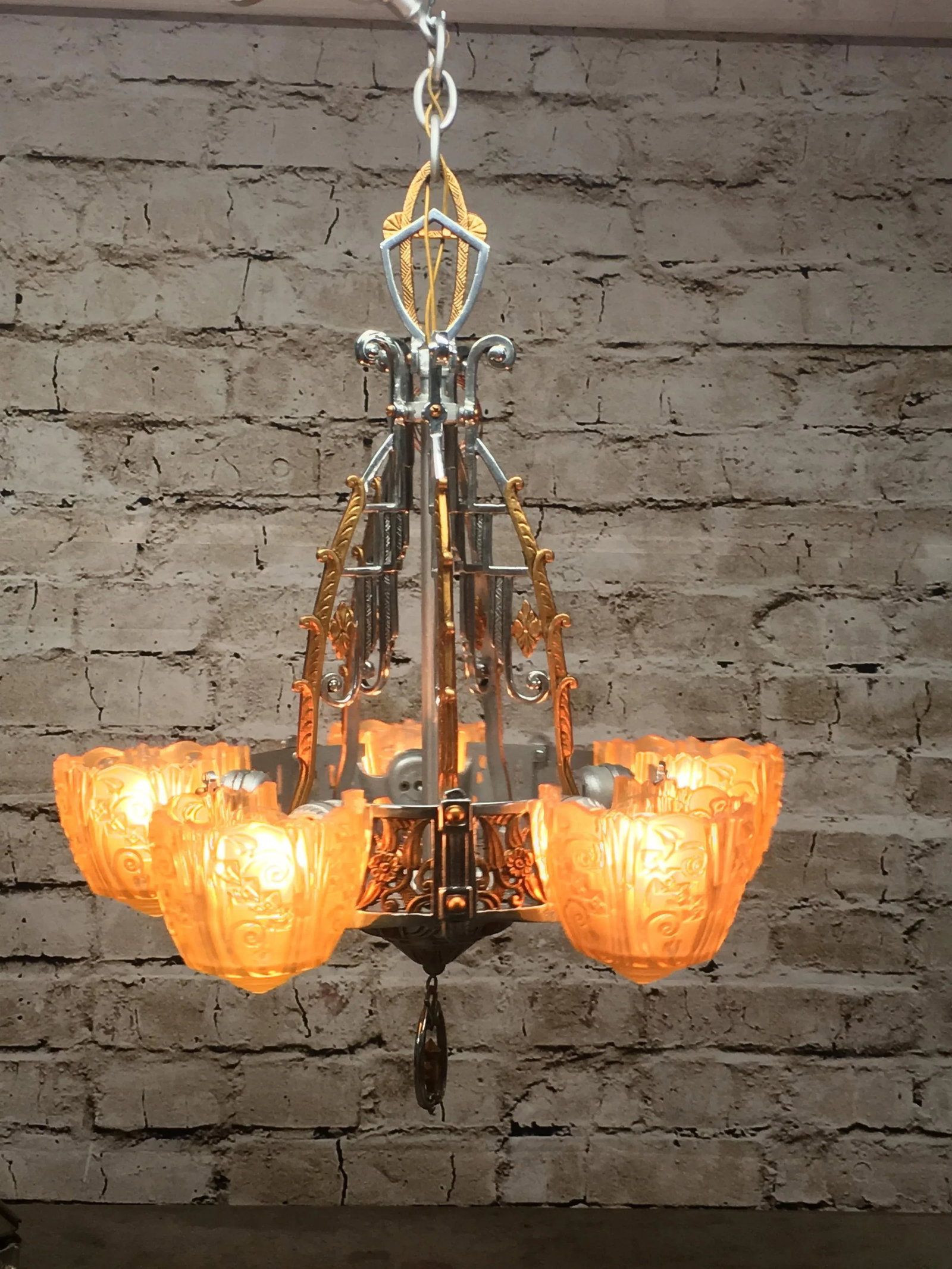 1930s Lincoln Art Deco Slip Shade Chandelier - 2