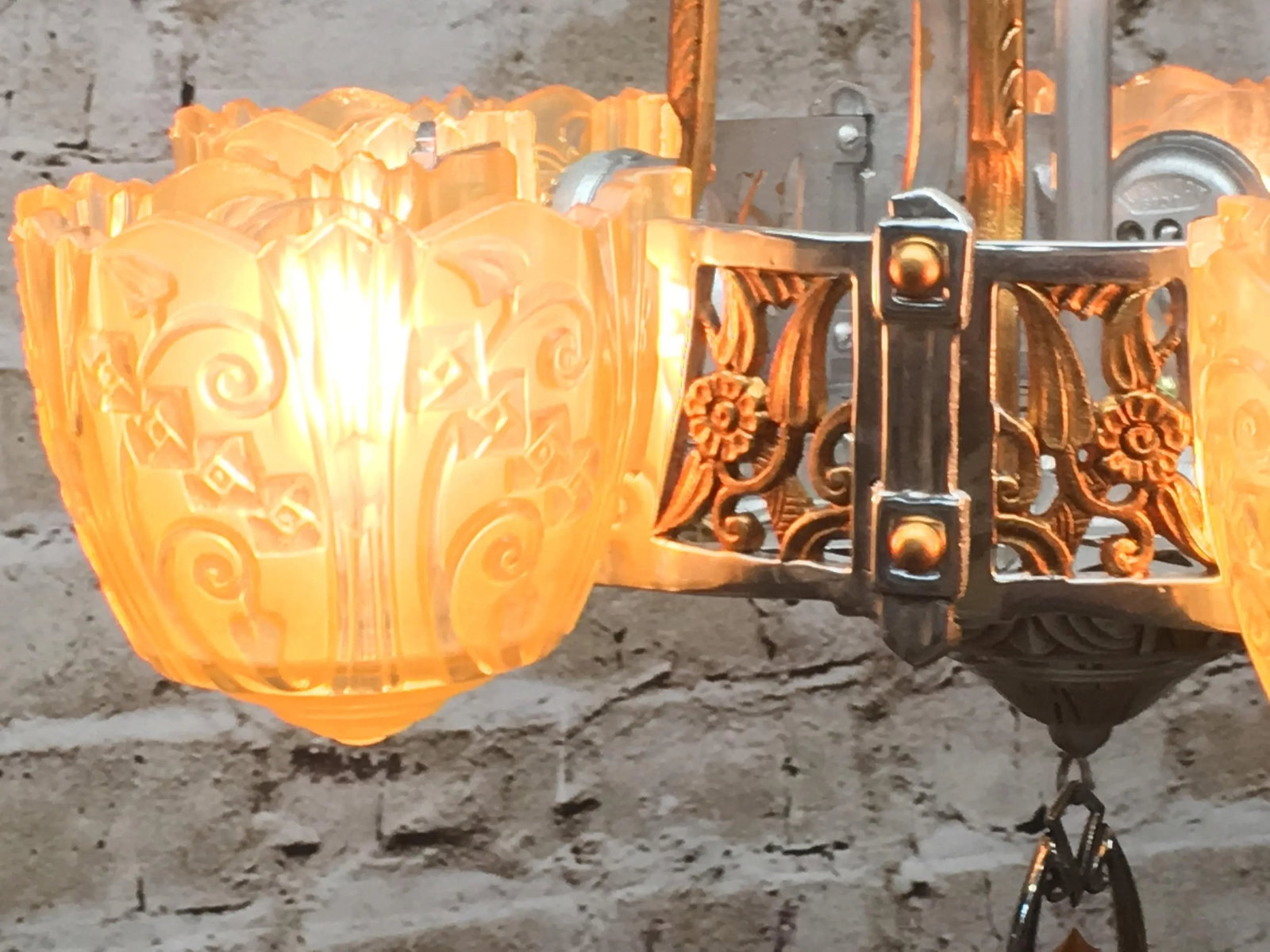 1930s Lincoln Art Deco Slip Shade Chandelier - 4
