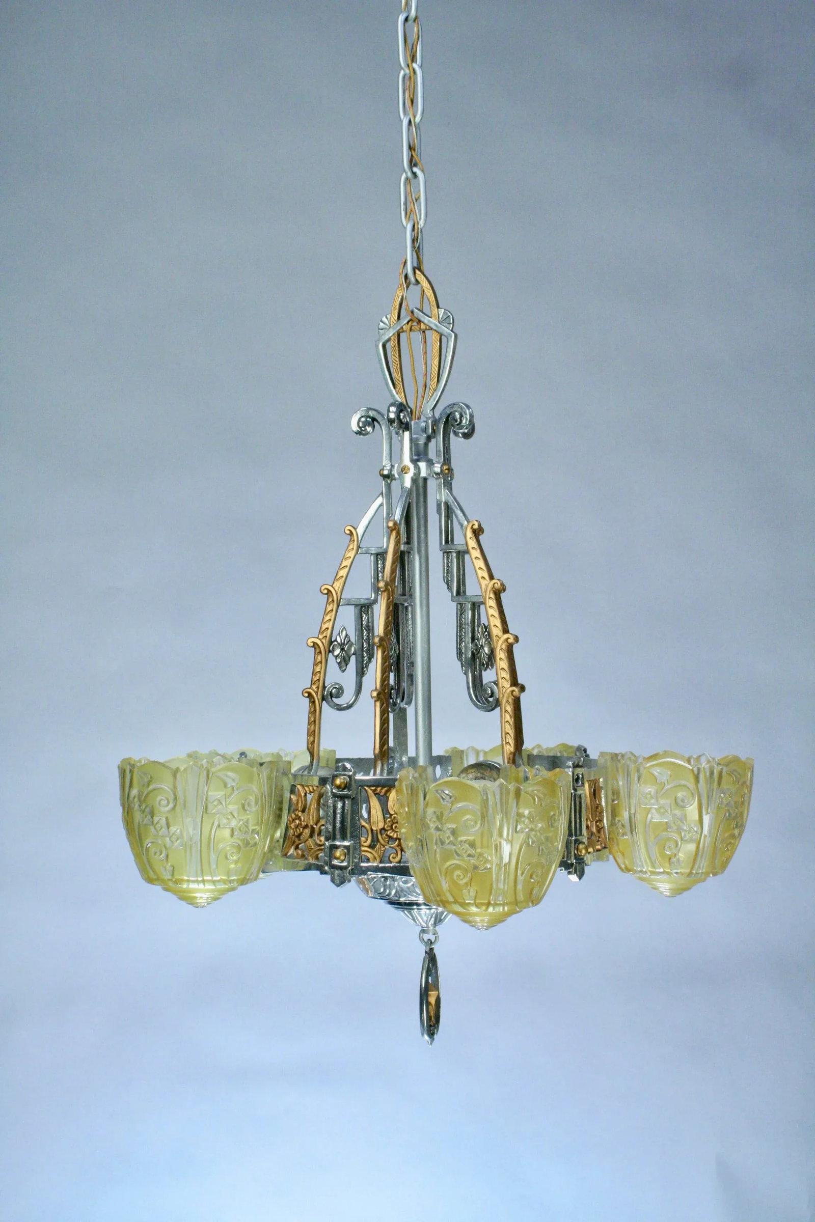 1930s Lincoln Art Deco Slip Shade Chandelier - 6