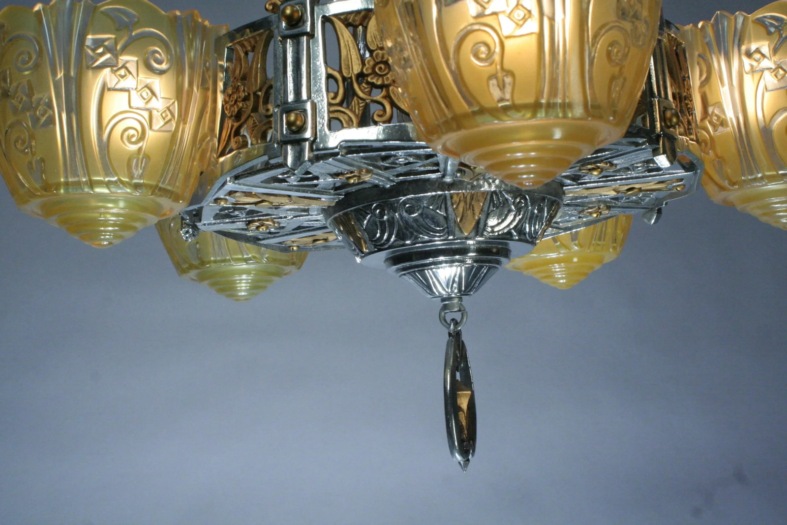 1930s Lincoln Art Deco Slip Shade Chandelier - 8