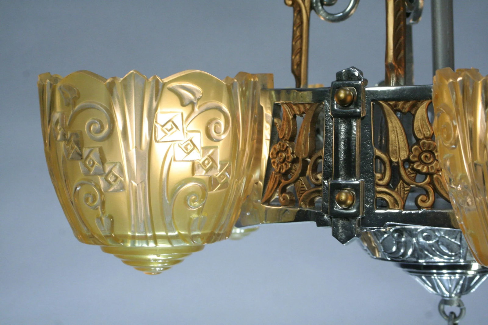 1930s Lincoln Art Deco Slip Shade Chandelier - 9