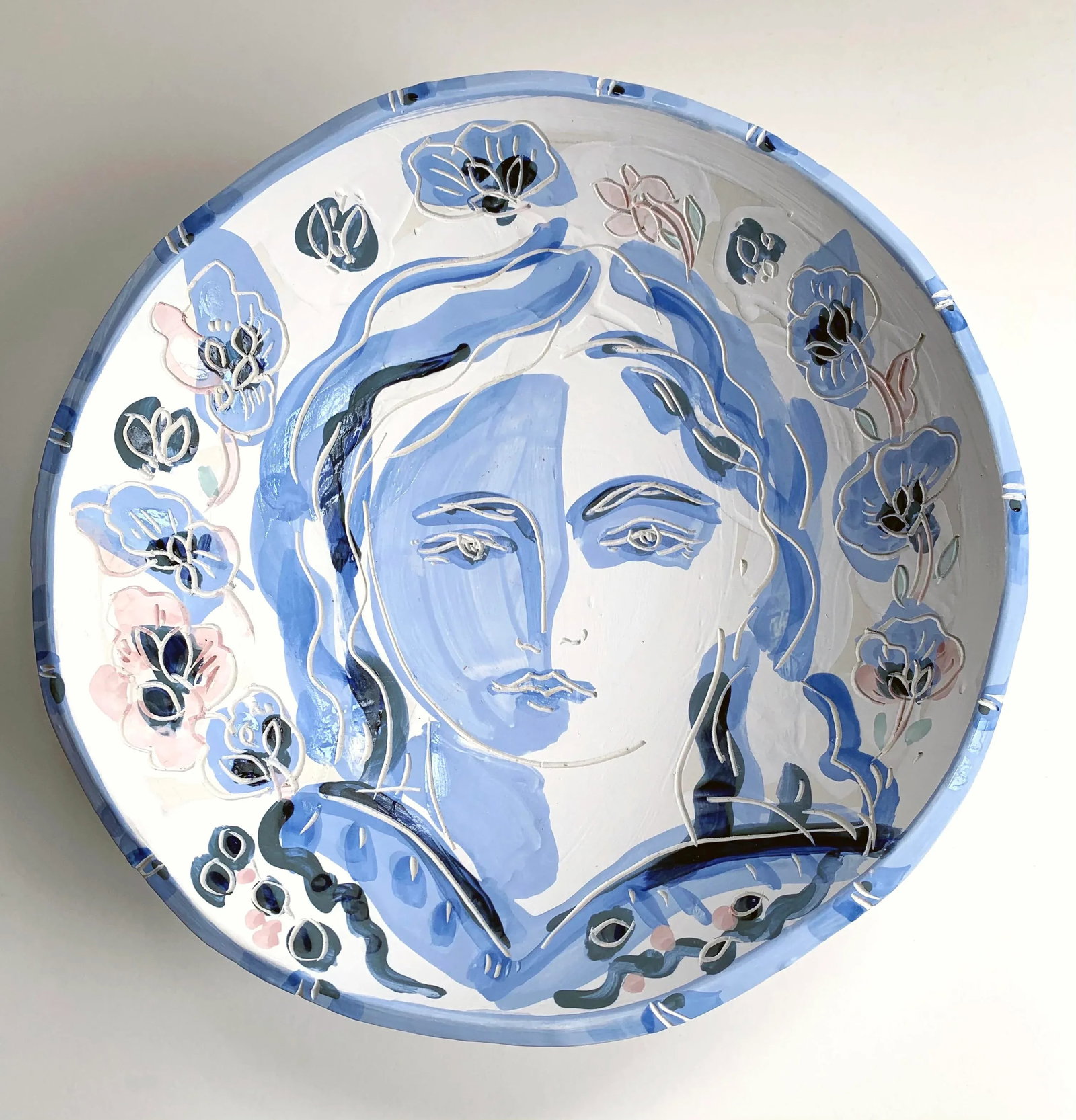 Fleur Blue Contemporary Ceramic Pottery Bowl - 3