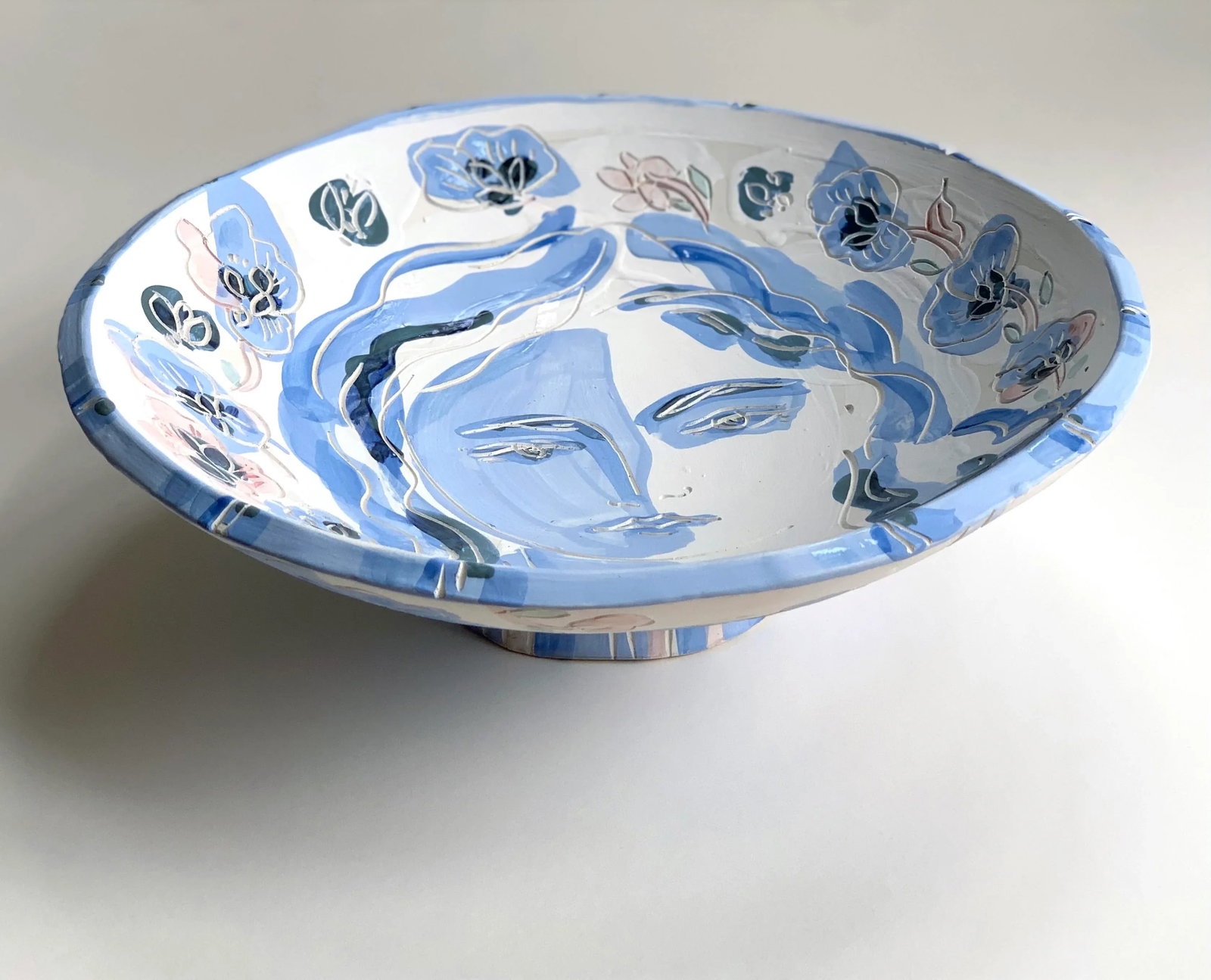 Fleur Blue Contemporary Ceramic Pottery Bowl - 4