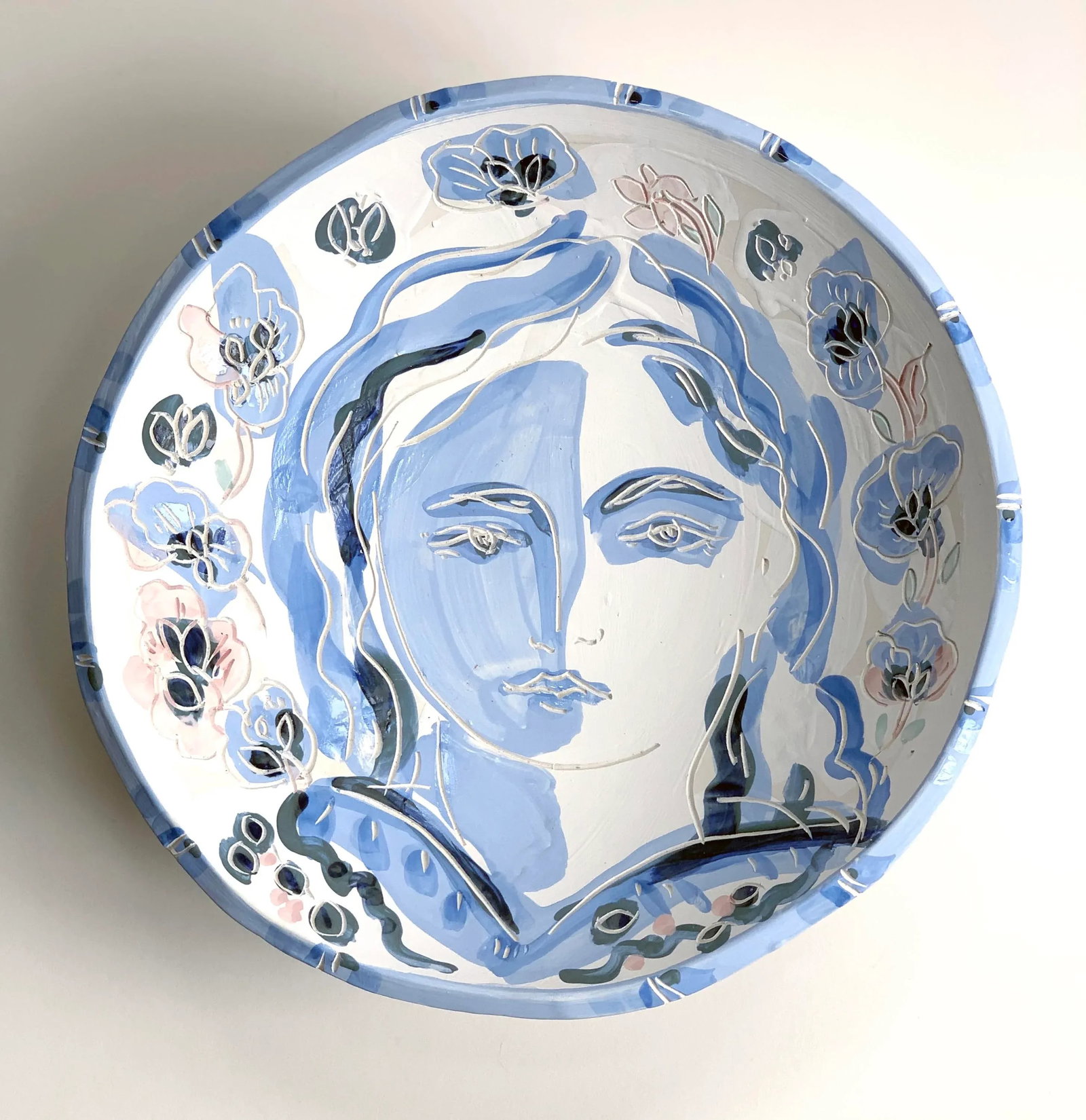 Fleur Blue Contemporary Ceramic Pottery Bowl - 8