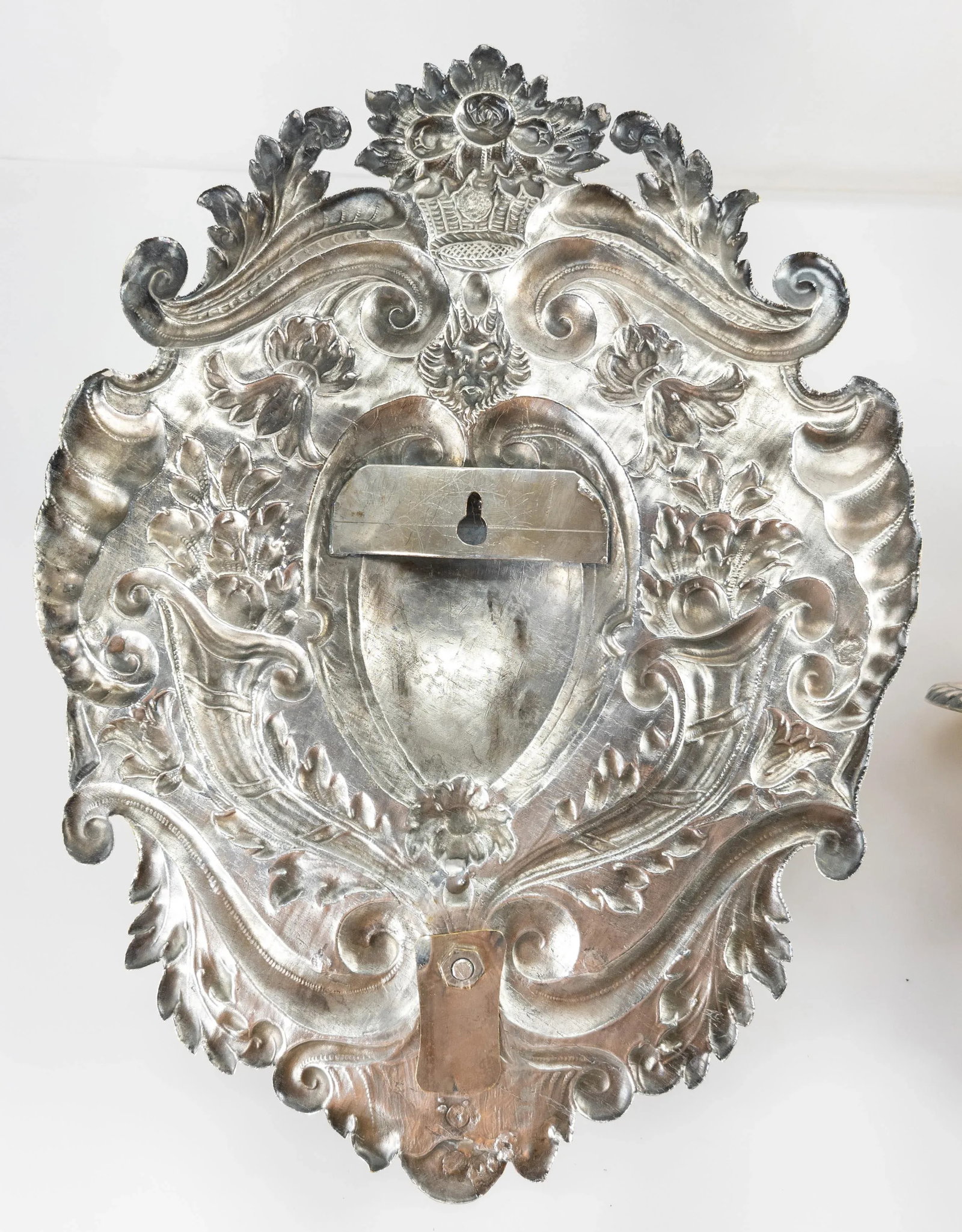 Late 19th Century Dutch or Spanish Silvered Brass Candle Wall Sconces - a Pair - 12