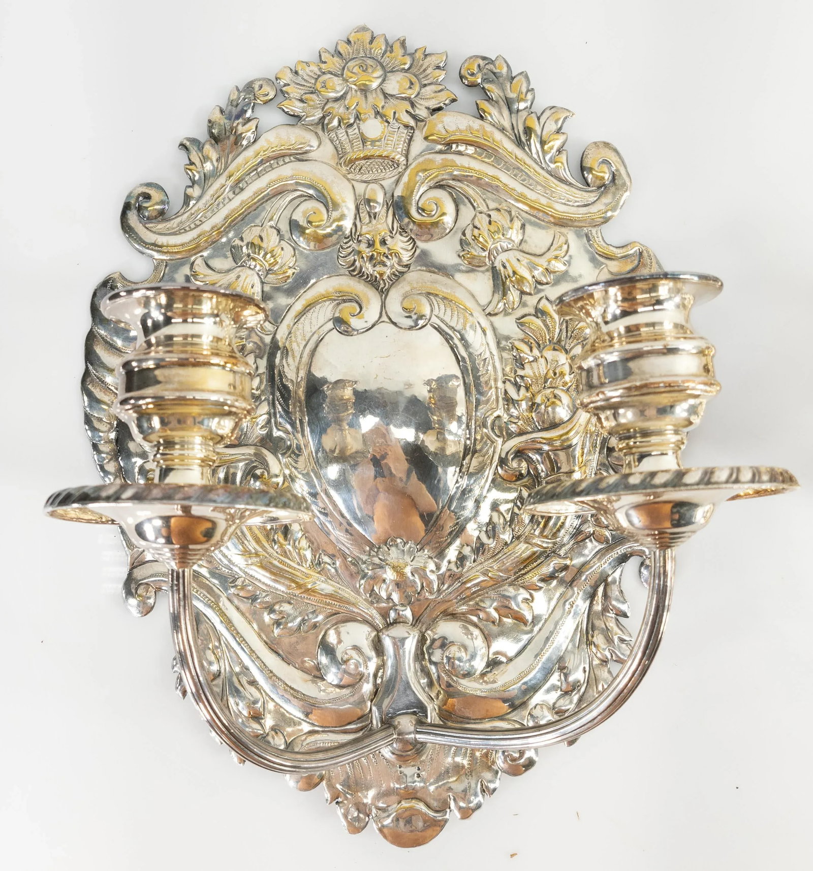 Late 19th Century Dutch or Spanish Silvered Brass Candle Wall Sconces - a Pair - 2