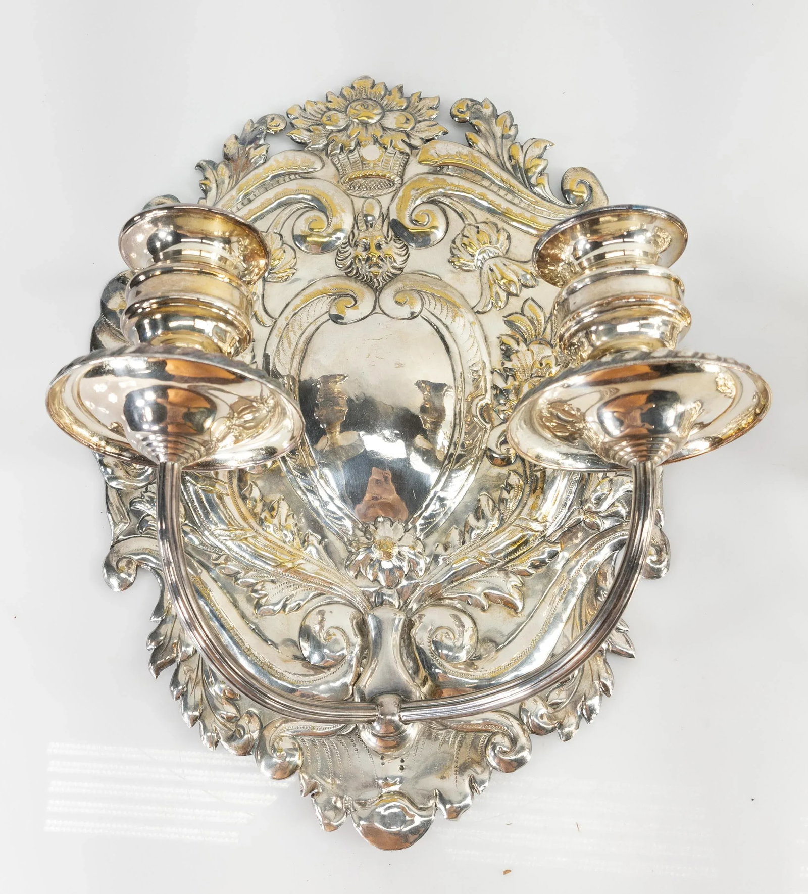 Late 19th Century Dutch or Spanish Silvered Brass Candle Wall Sconces - a Pair - 3