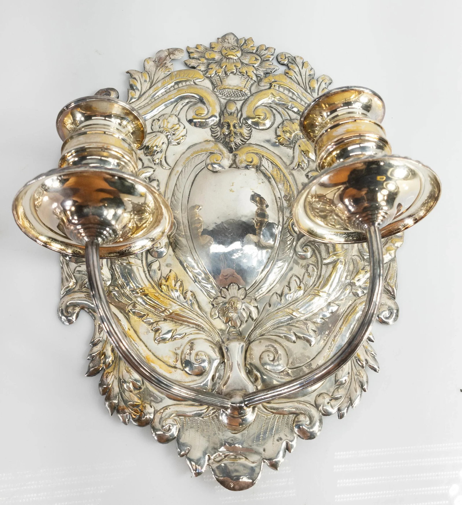 Late 19th Century Dutch or Spanish Silvered Brass Candle Wall Sconces - a Pair - 5