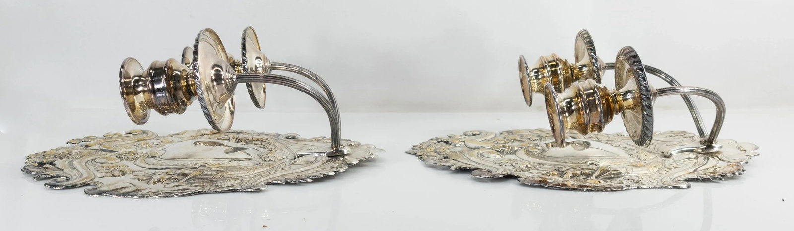 Late 19th Century Dutch or Spanish Silvered Brass Candle Wall Sconces - a Pair - 7