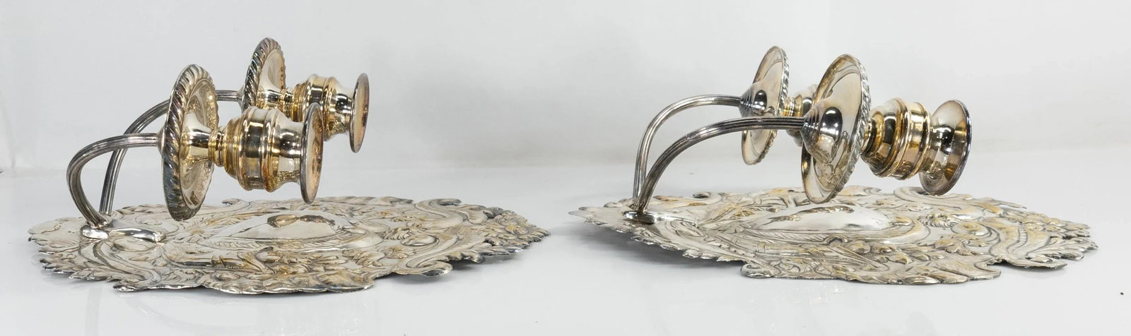 Late 19th Century Dutch or Spanish Silvered Brass Candle Wall Sconces - a Pair - 9