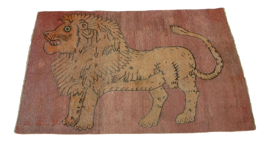 Antique Samarkand Lion Design Rug - 6'6'' X 4'4'': Antique Samarkand Lion Design Rug 6'6'' X 4'4'', handmade and hand-knotted, Lion Designs are super rare and they were made by a tribes that they were worshiping Lions which we all know as a King Of