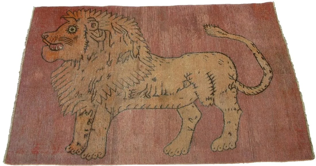 Antique Samarkand Lion Design Rug - 6'6'' X 4'4'' - 5