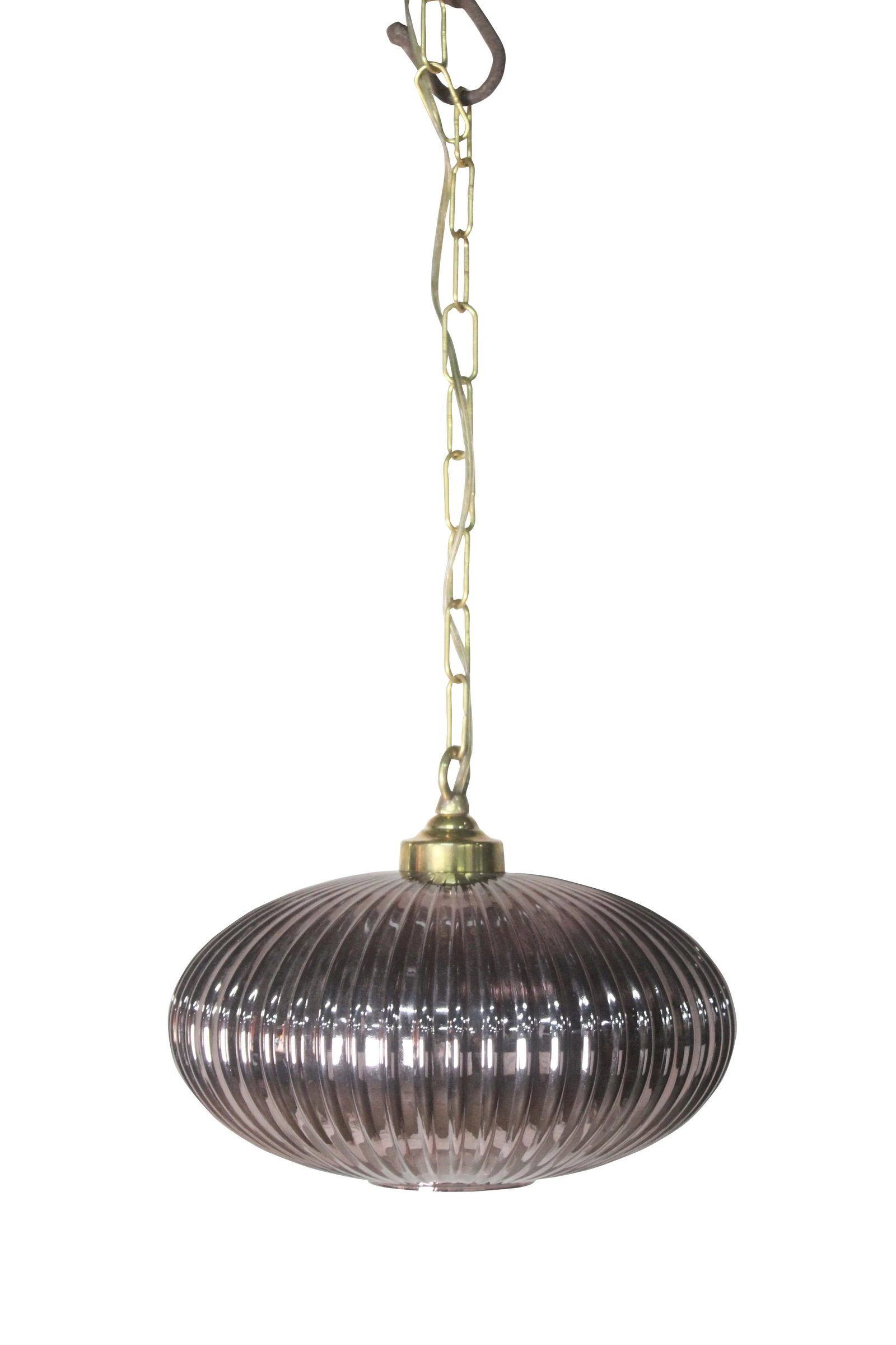 Mid-Century Modern Pale Amethyst Ribbed Glass Pendant Lights - a Pair - 2
