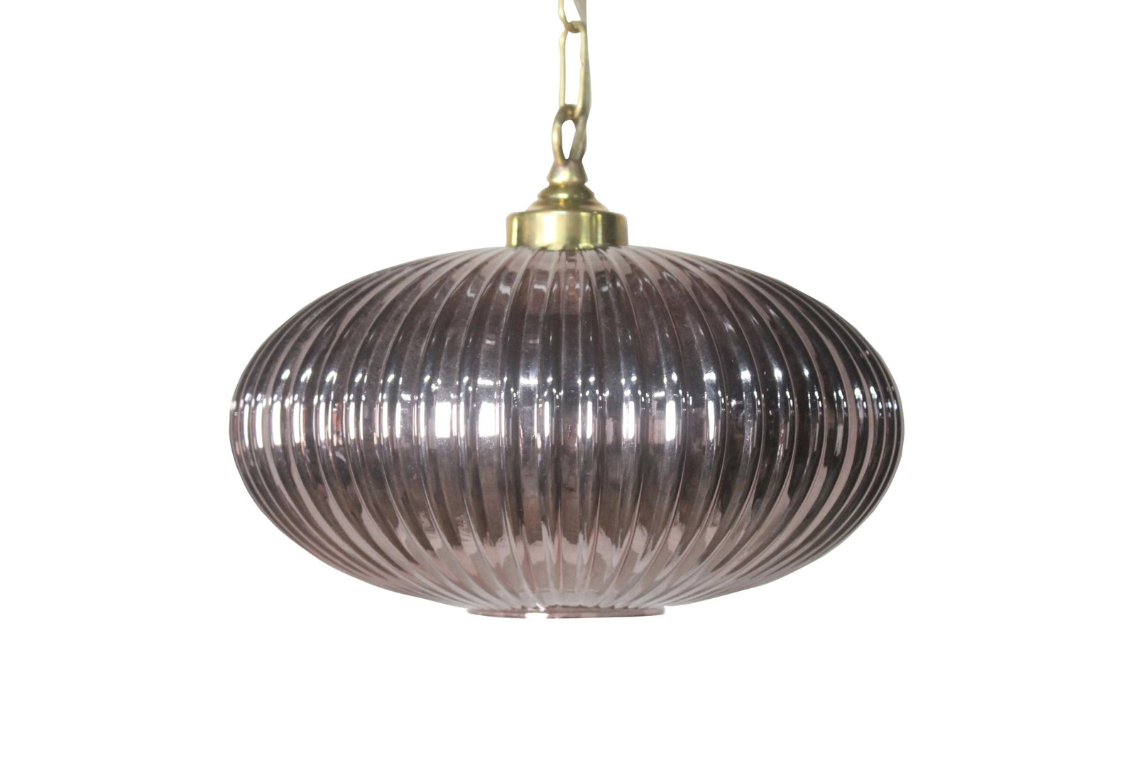 Mid-Century Modern Pale Amethyst Ribbed Glass Pendant Lights - a Pair - 4