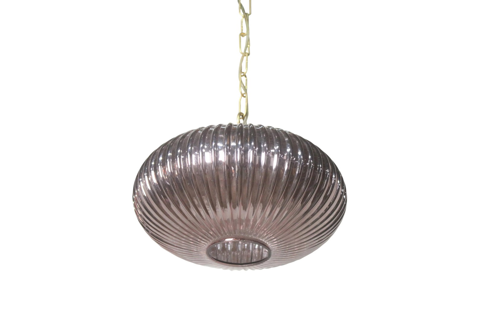 Mid-Century Modern Pale Amethyst Ribbed Glass Pendant Lights - a Pair - 5