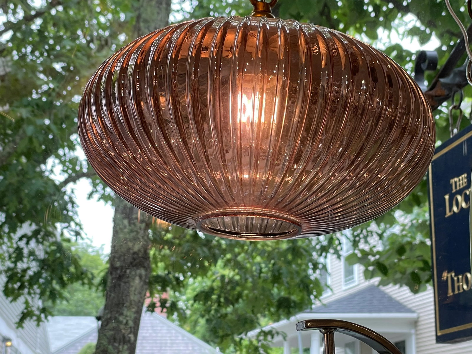 Mid-Century Modern Pale Amethyst Ribbed Glass Pendant Lights - a Pair - 6