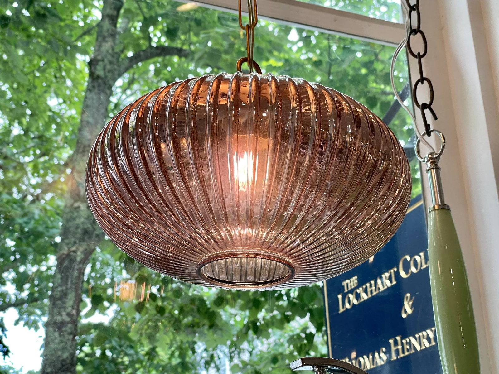 Mid-Century Modern Pale Amethyst Ribbed Glass Pendant Lights - a Pair - 7