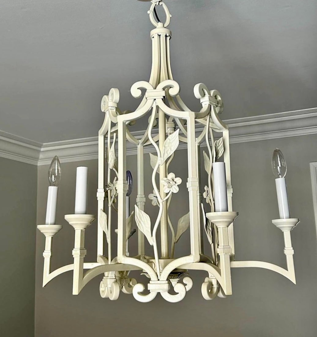 Vintage 6-Light Palm Beach Regency Floral Pagoda-Style Chandelier - 11