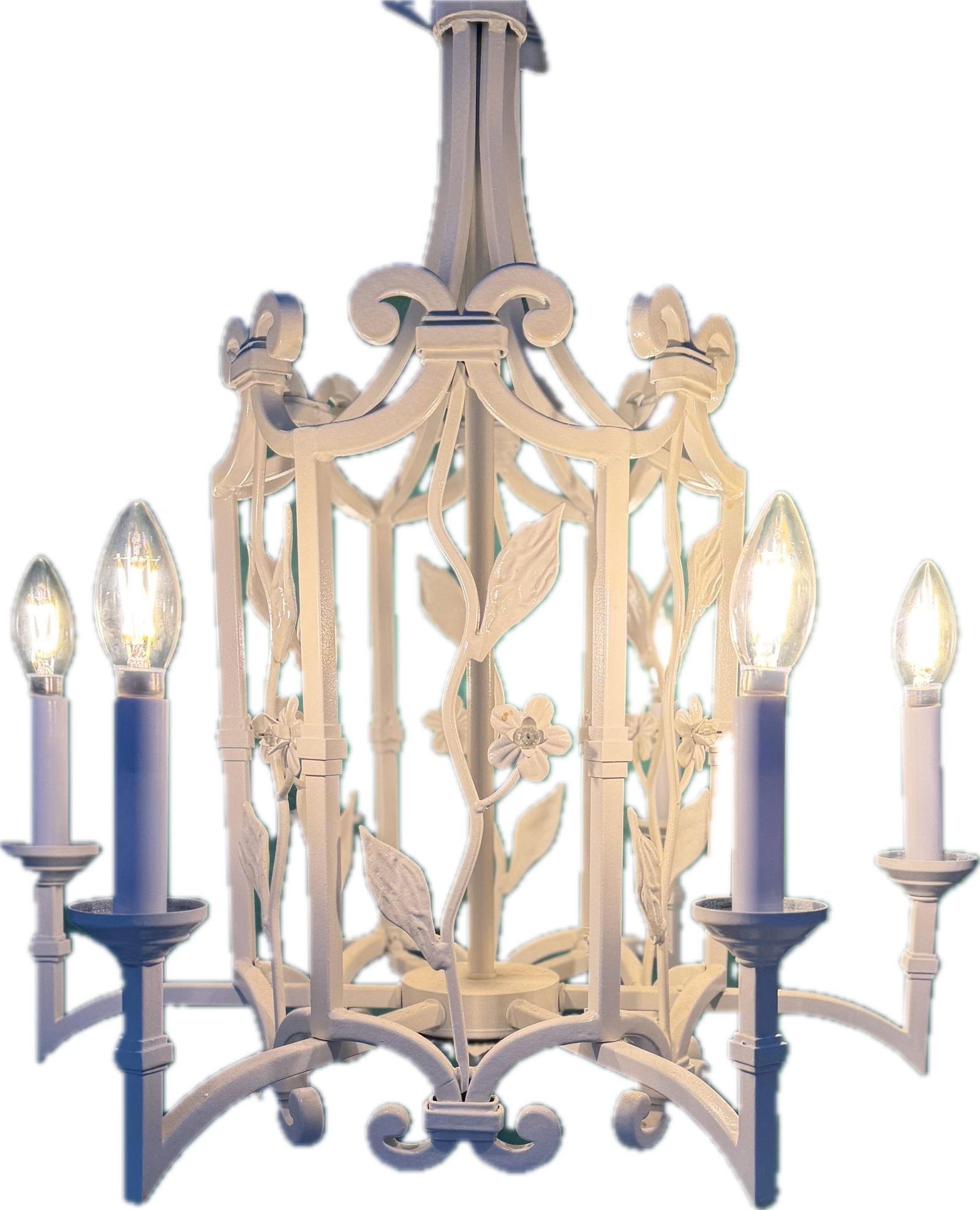 Vintage 6-Light Palm Beach Regency Floral Pagoda-Style Chandelier - 2