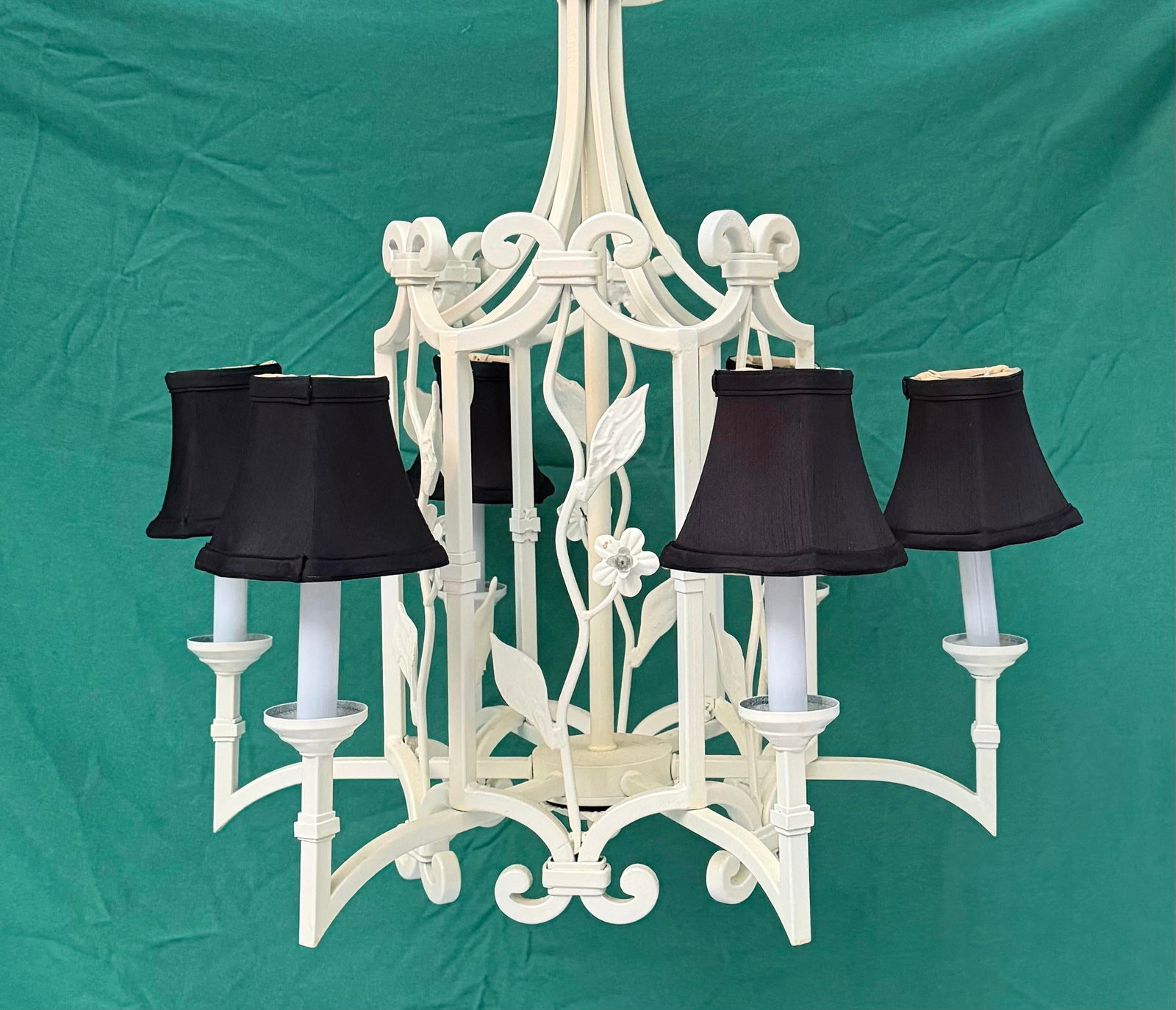 Vintage 6-Light Palm Beach Regency Floral Pagoda-Style Chandelier - 6