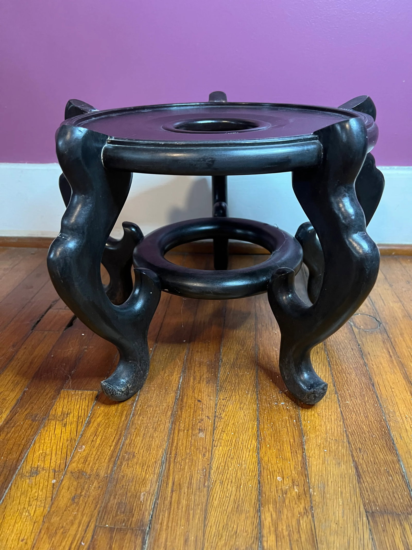Large Porcelain Chinese Fishbowl Planter With Classic Oriental Decorations and Wood Stand - 5