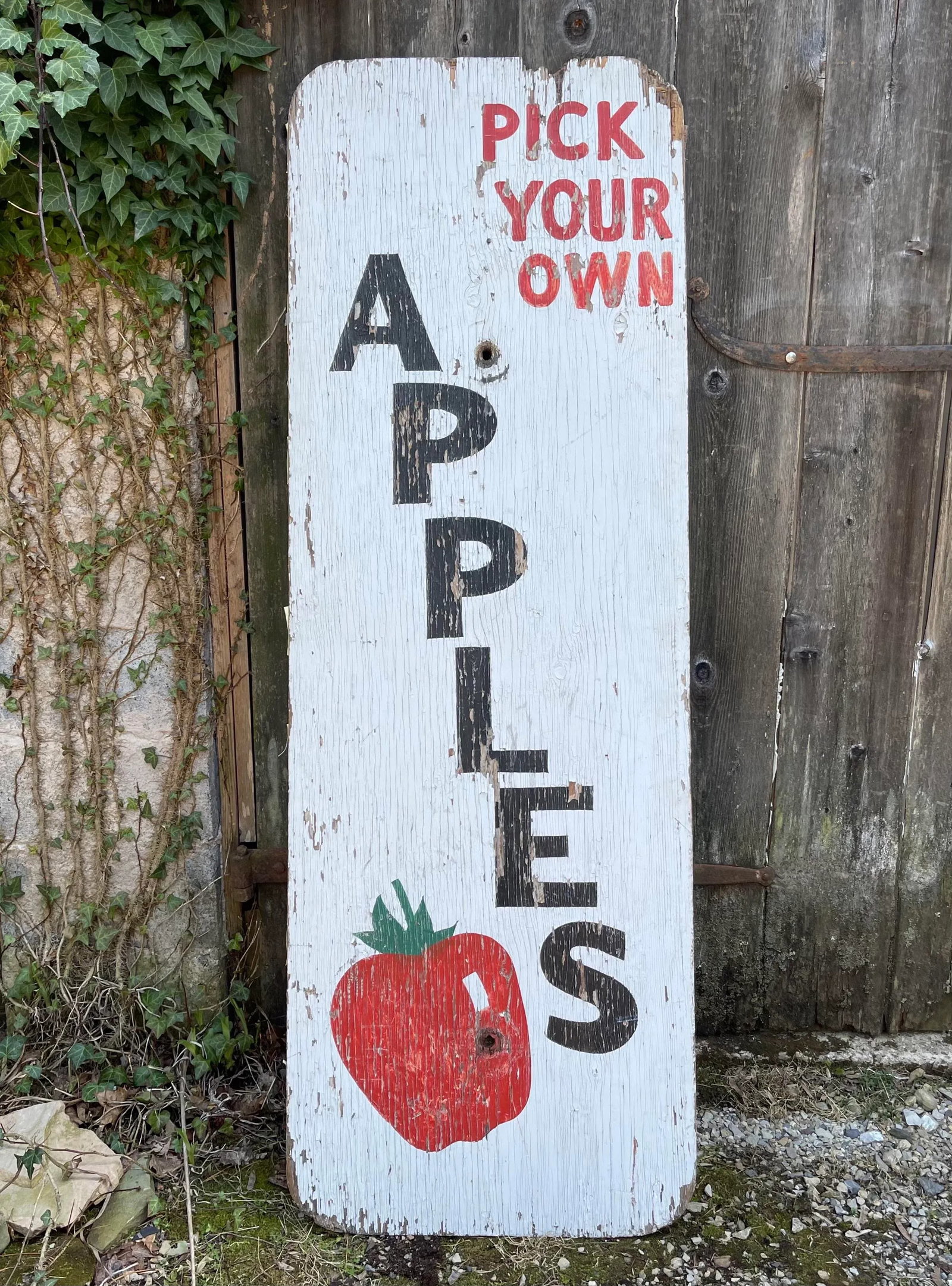 1940s Authentic Rustic 2-Sided Farm Stand Sign Apples Cherries with Patina - 3