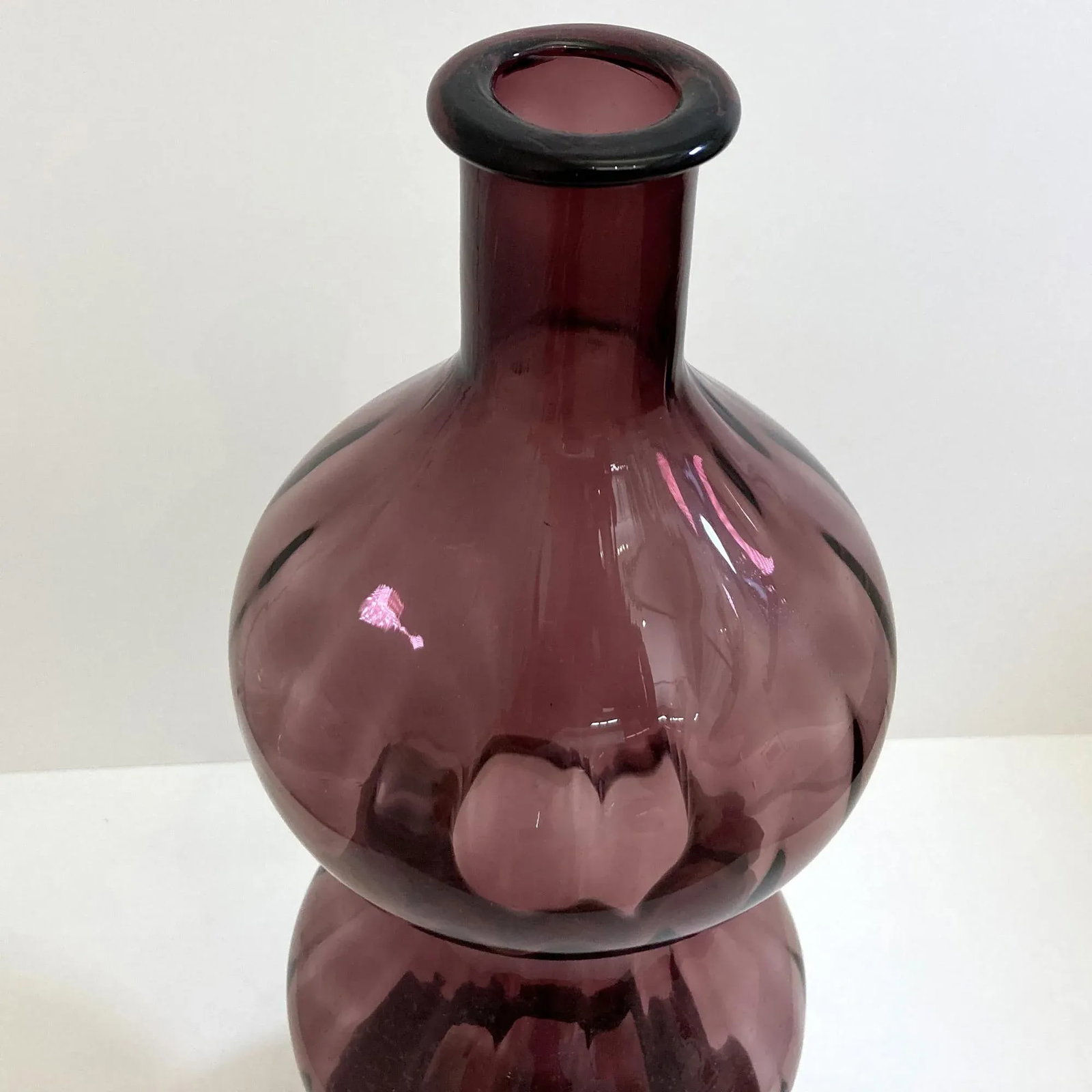 Vintage Italian 1960s Amethyst Ribbed Triple Gurgle Bottle - 2