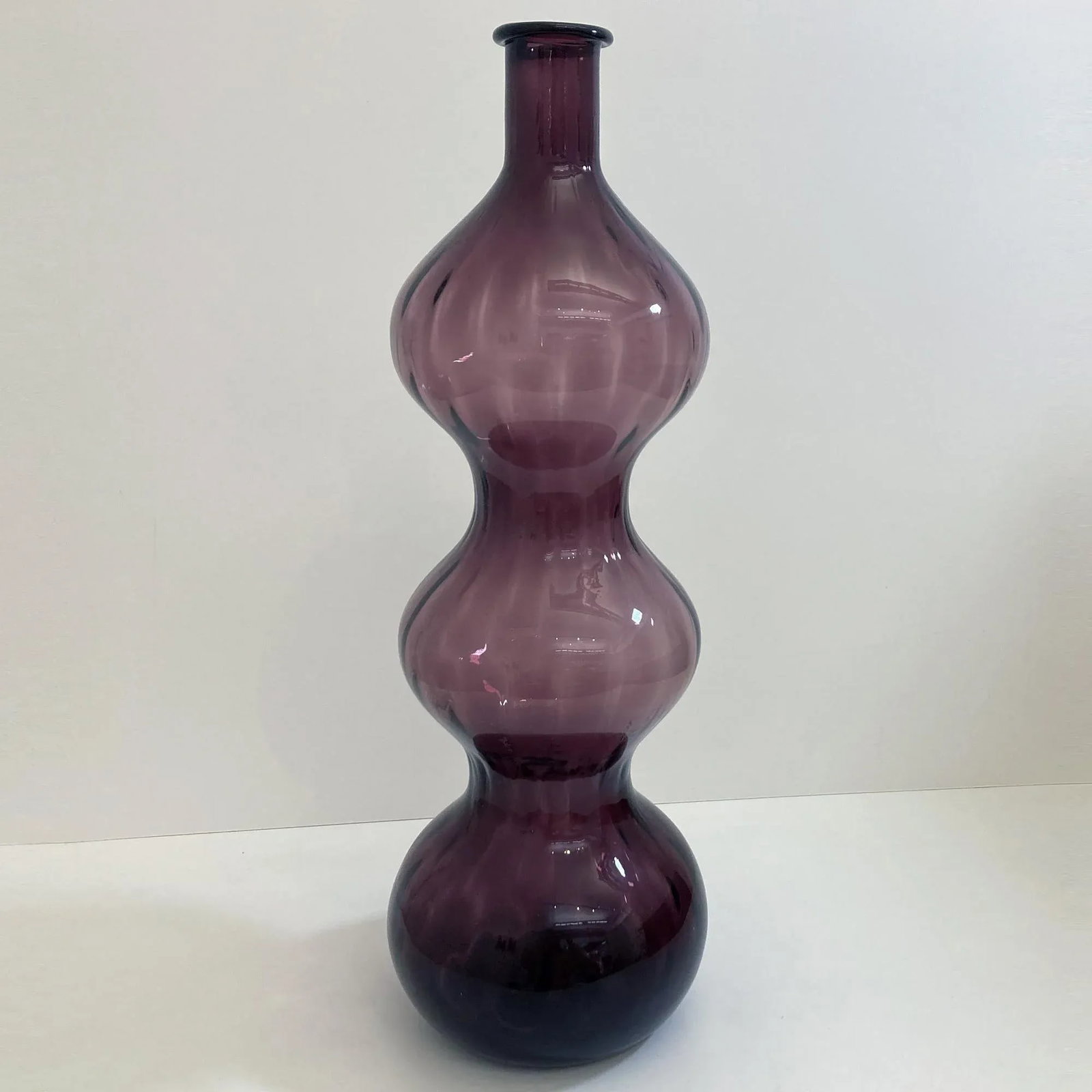 Vintage Italian 1960s Amethyst Ribbed Triple Gurgle Bottle - 3