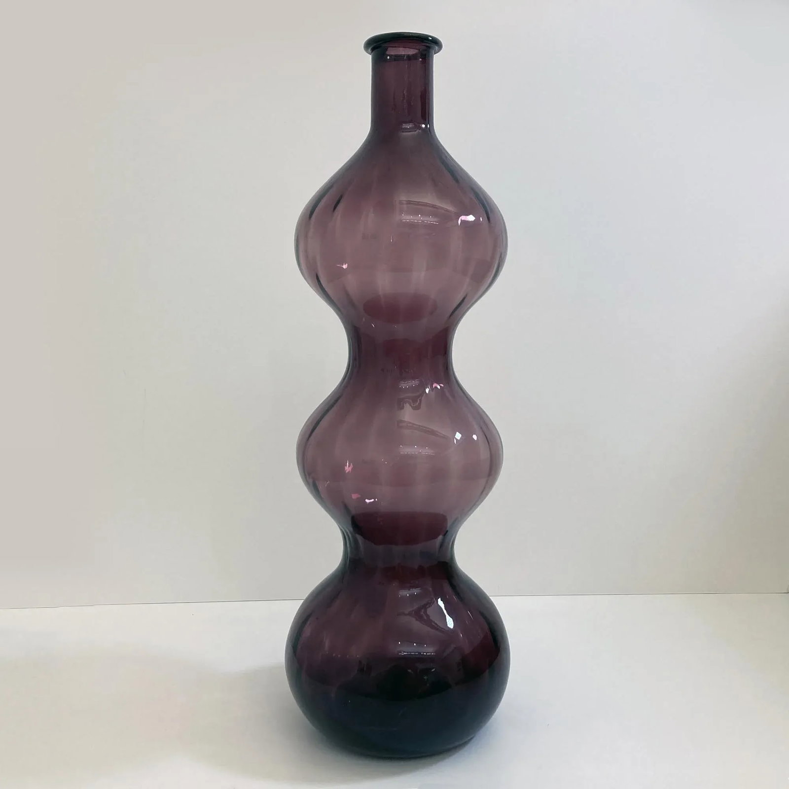 Vintage Italian 1960s Amethyst Ribbed Triple Gurgle Bottle - 4