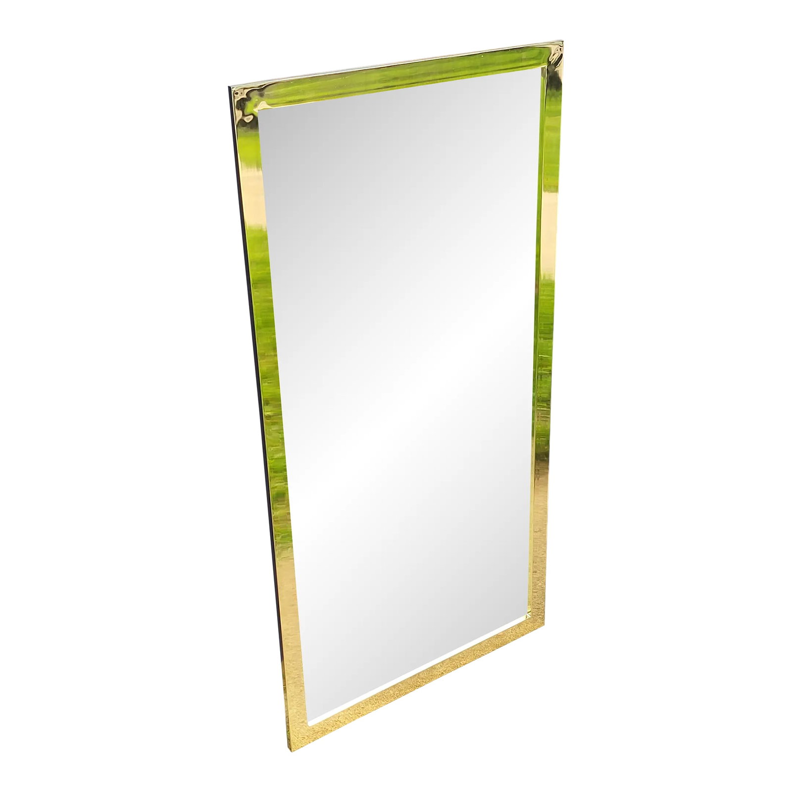 Vintage Glam Hollywood Regency Gold Beveled Wall Mirror: Gorgeous vintage glam mirror with a highly reflective wide gold metal frame and wood back panel. This would go great with campaign furniture and also lacquered pieces. I have not seen anything quite