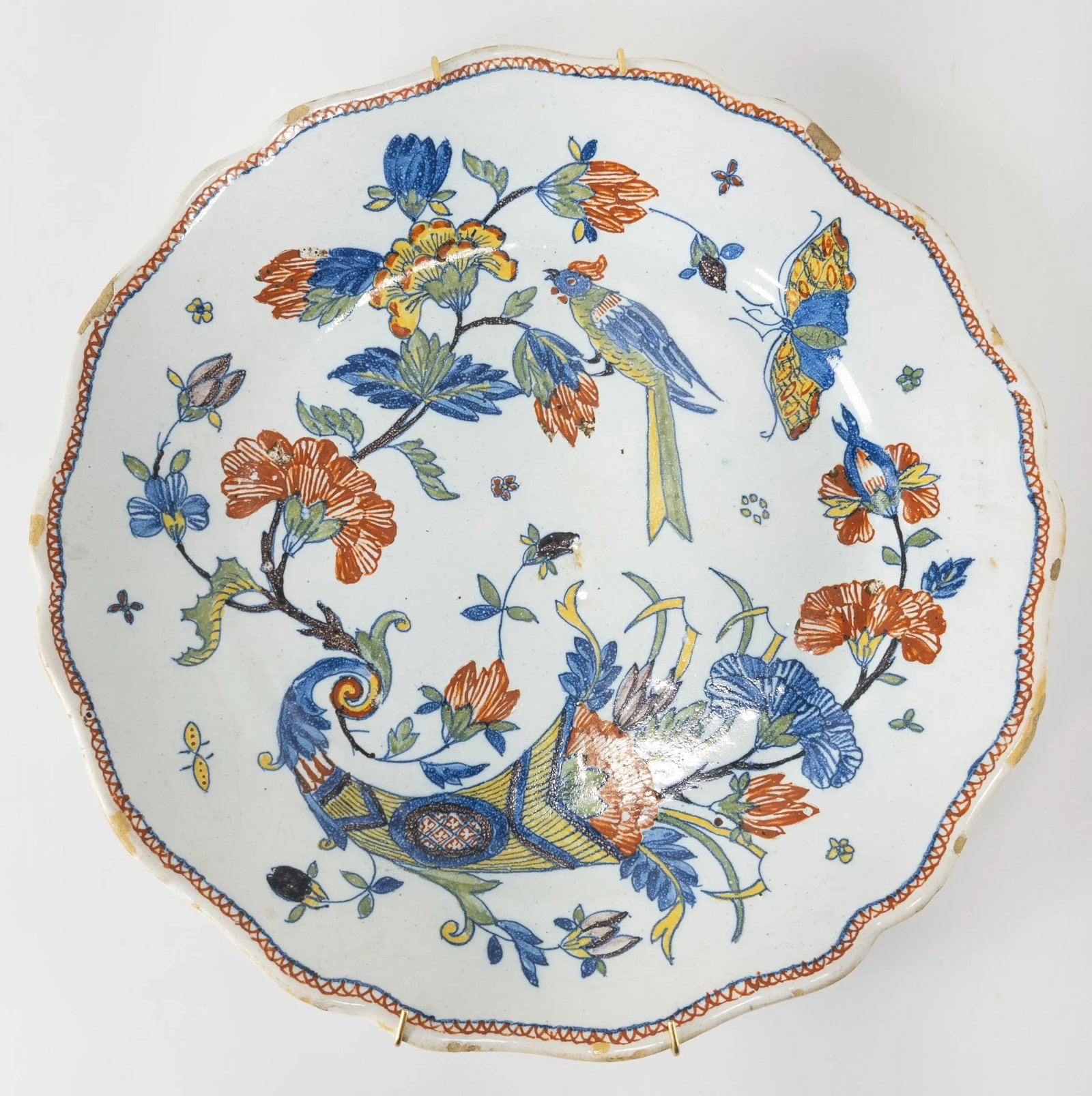 French Decorative Polychrome Delft Faience Plate - 12