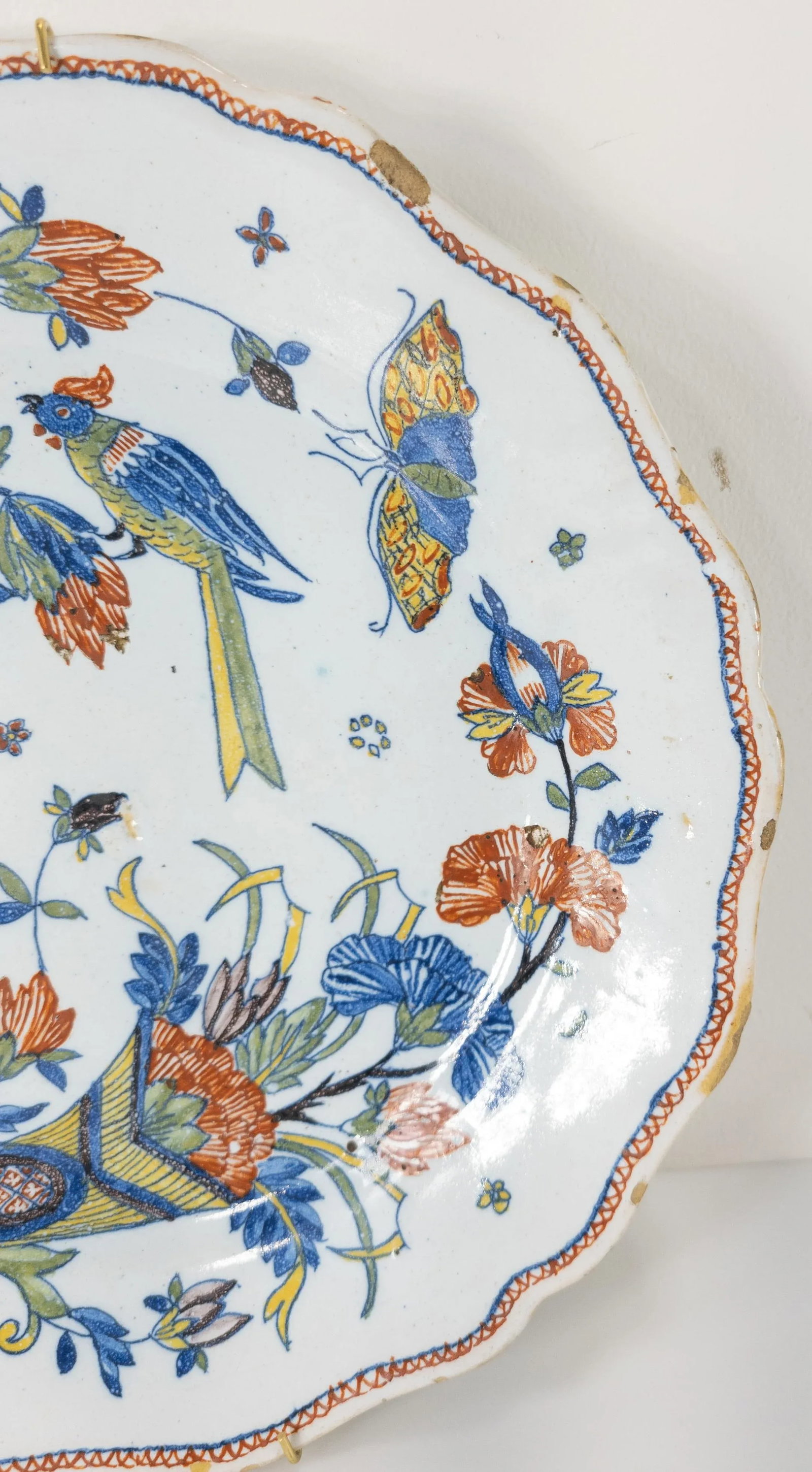 French Decorative Polychrome Delft Faience Plate - 5