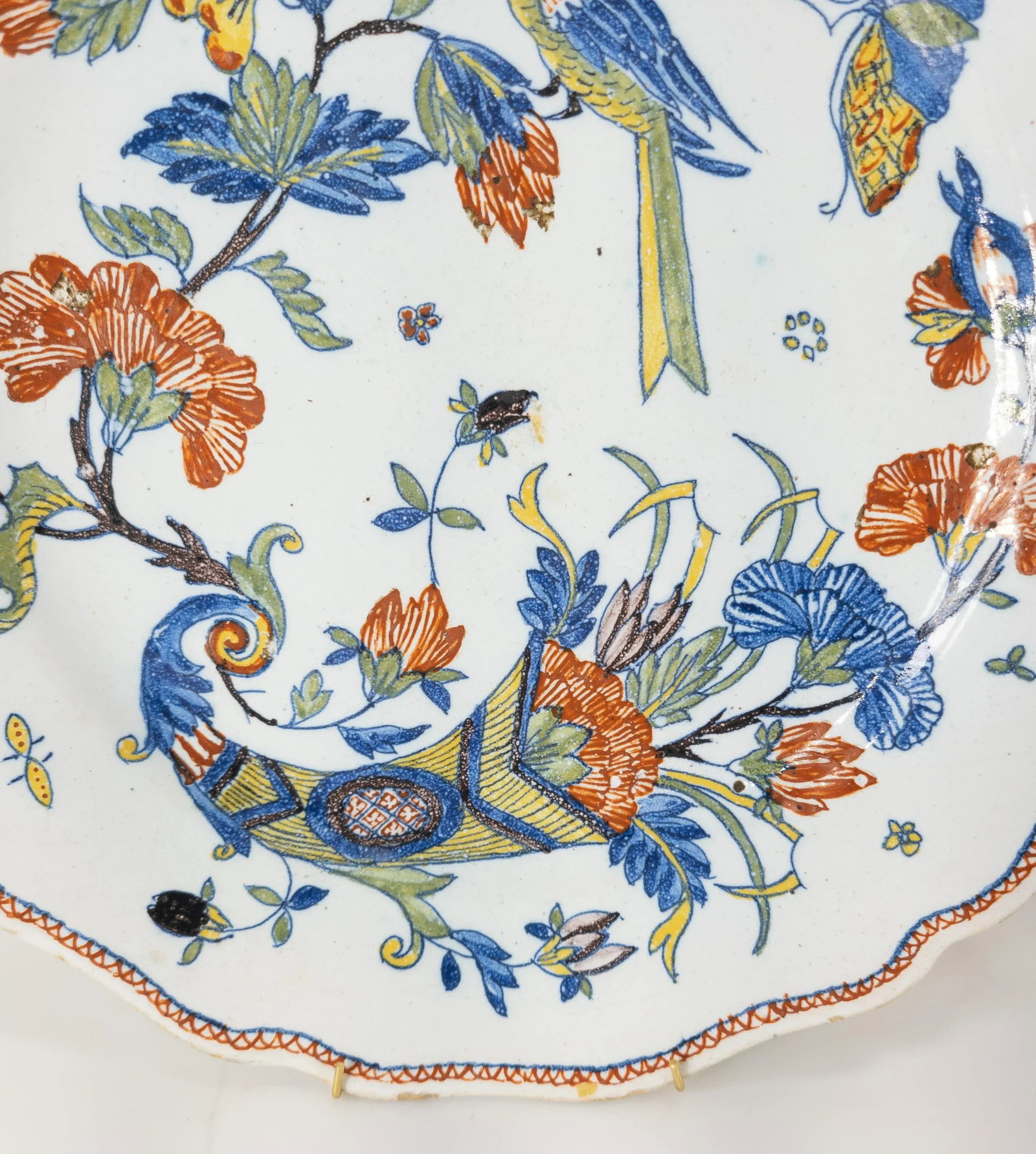 French Decorative Polychrome Delft Faience Plate - 6