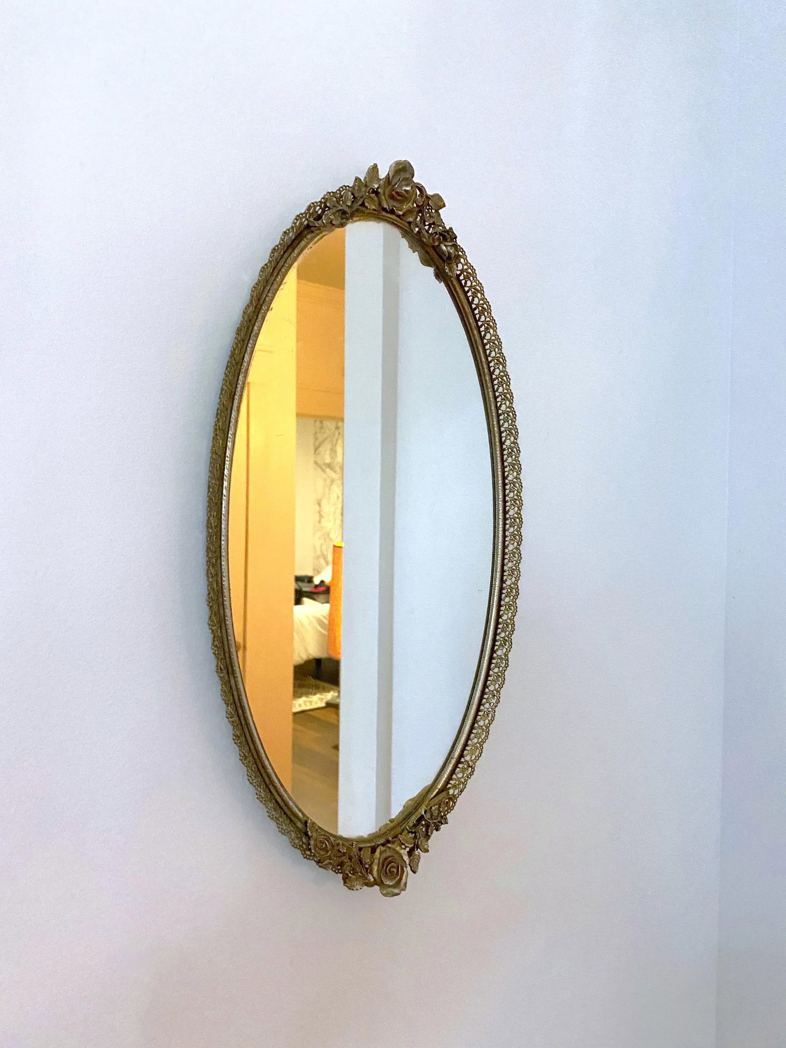 Vintage Victorian Brass and Filigree Mirror - 2