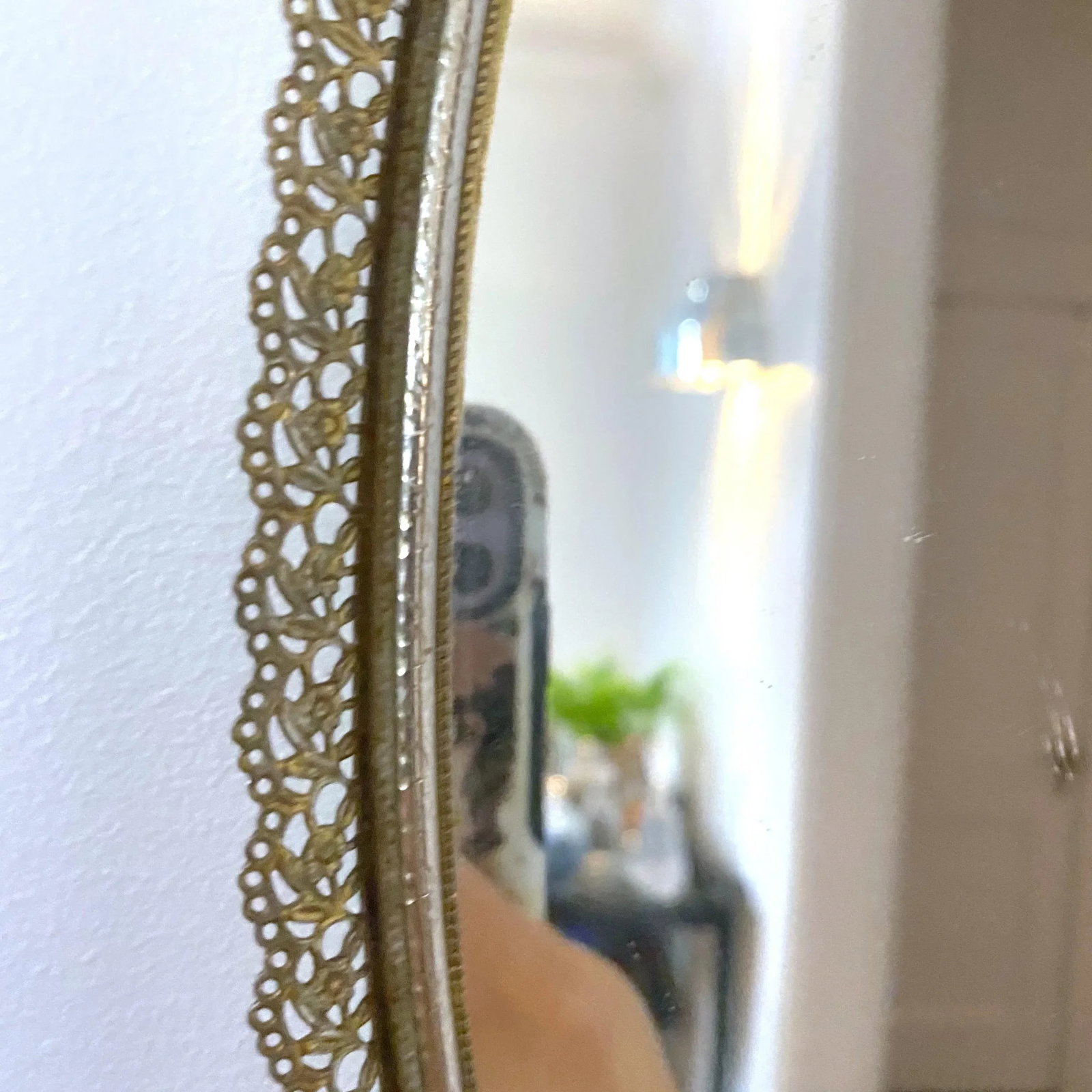 Vintage Victorian Brass and Filigree Mirror - 3