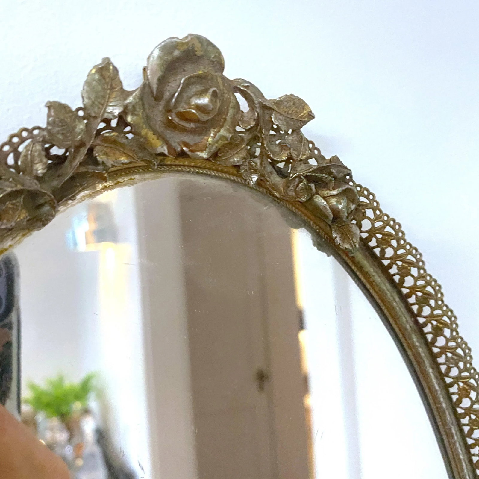 Vintage Victorian Brass and Filigree Mirror - 4