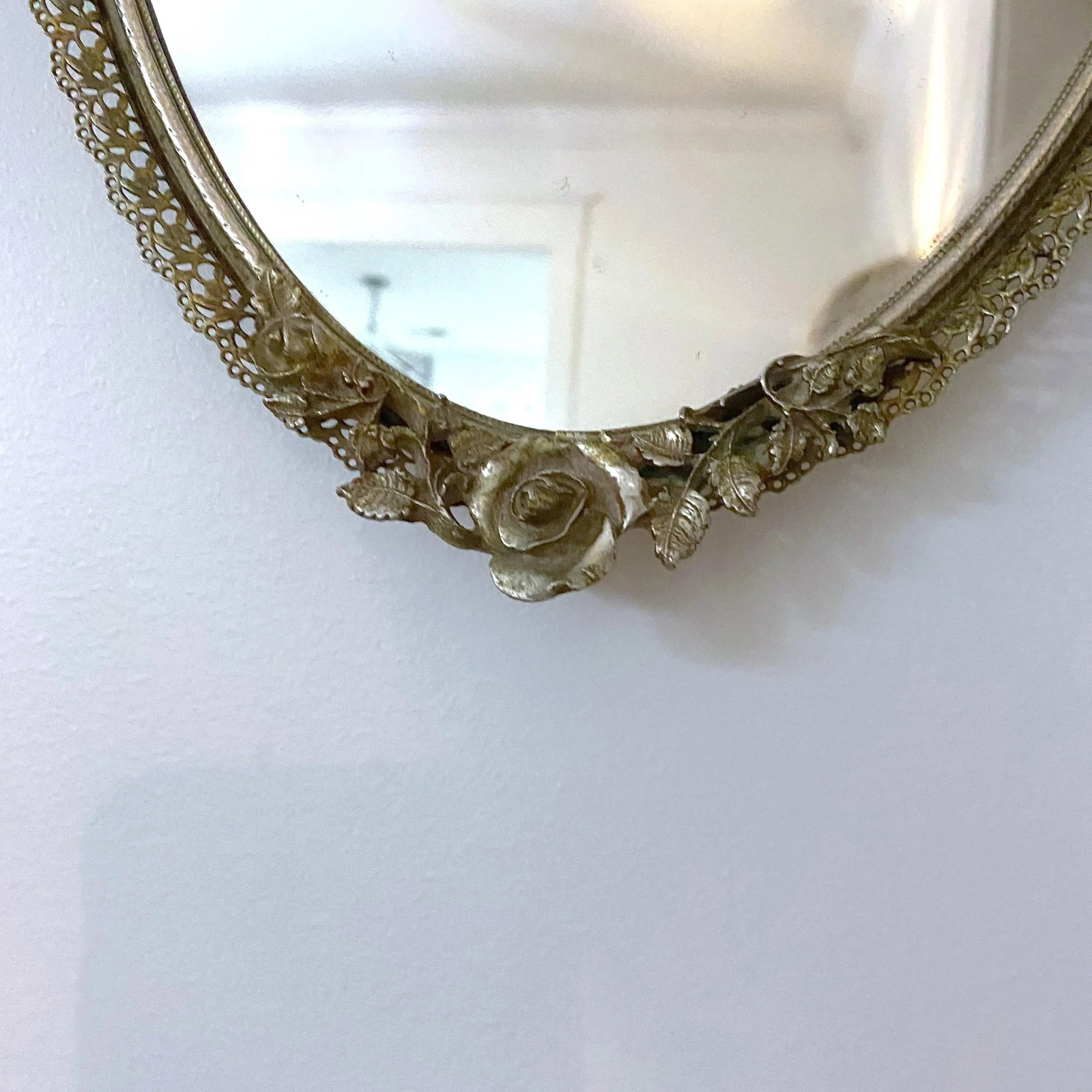 Vintage Victorian Brass and Filigree Mirror - 5