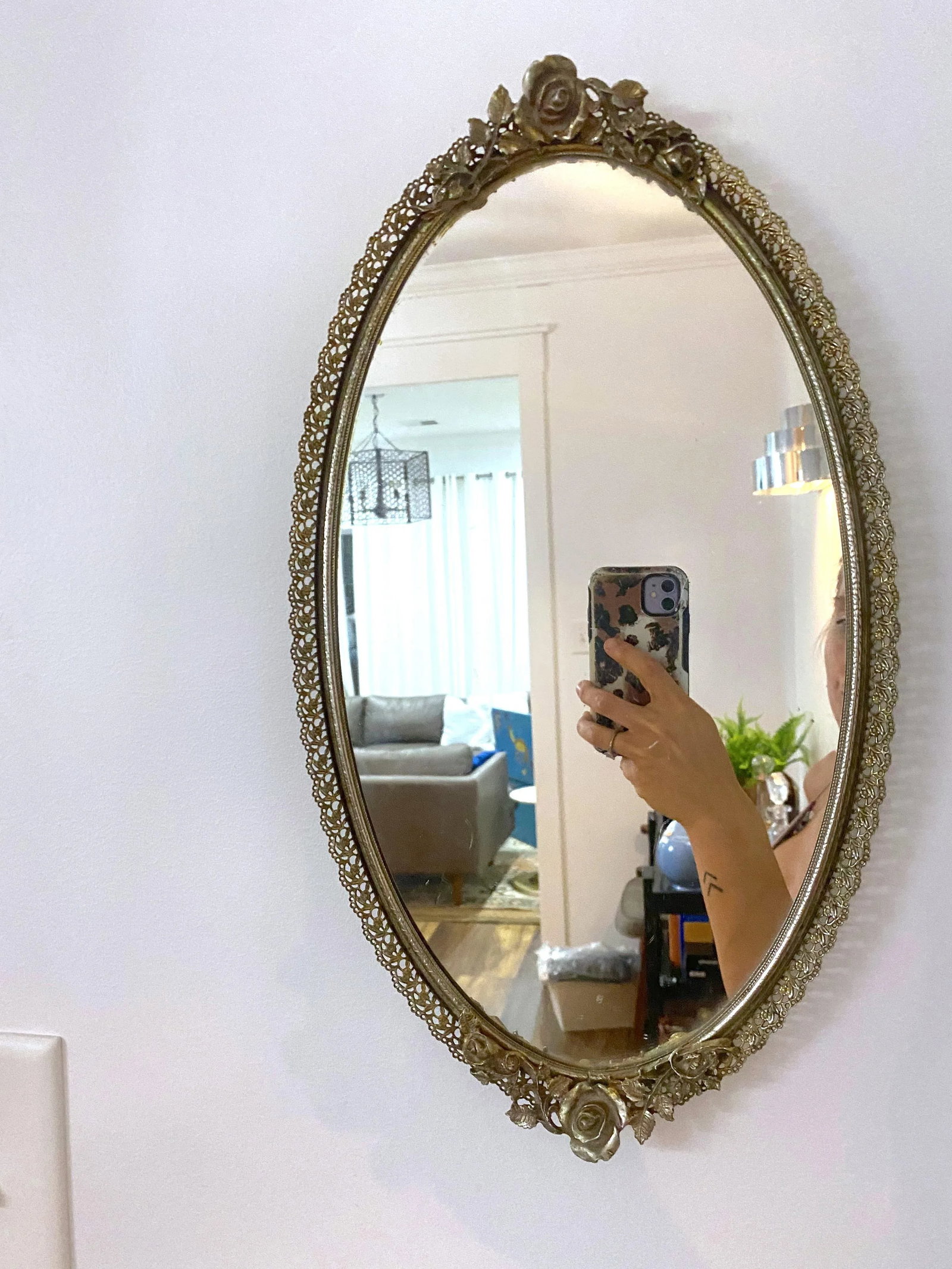 Vintage Victorian Brass and Filigree Mirror - 6