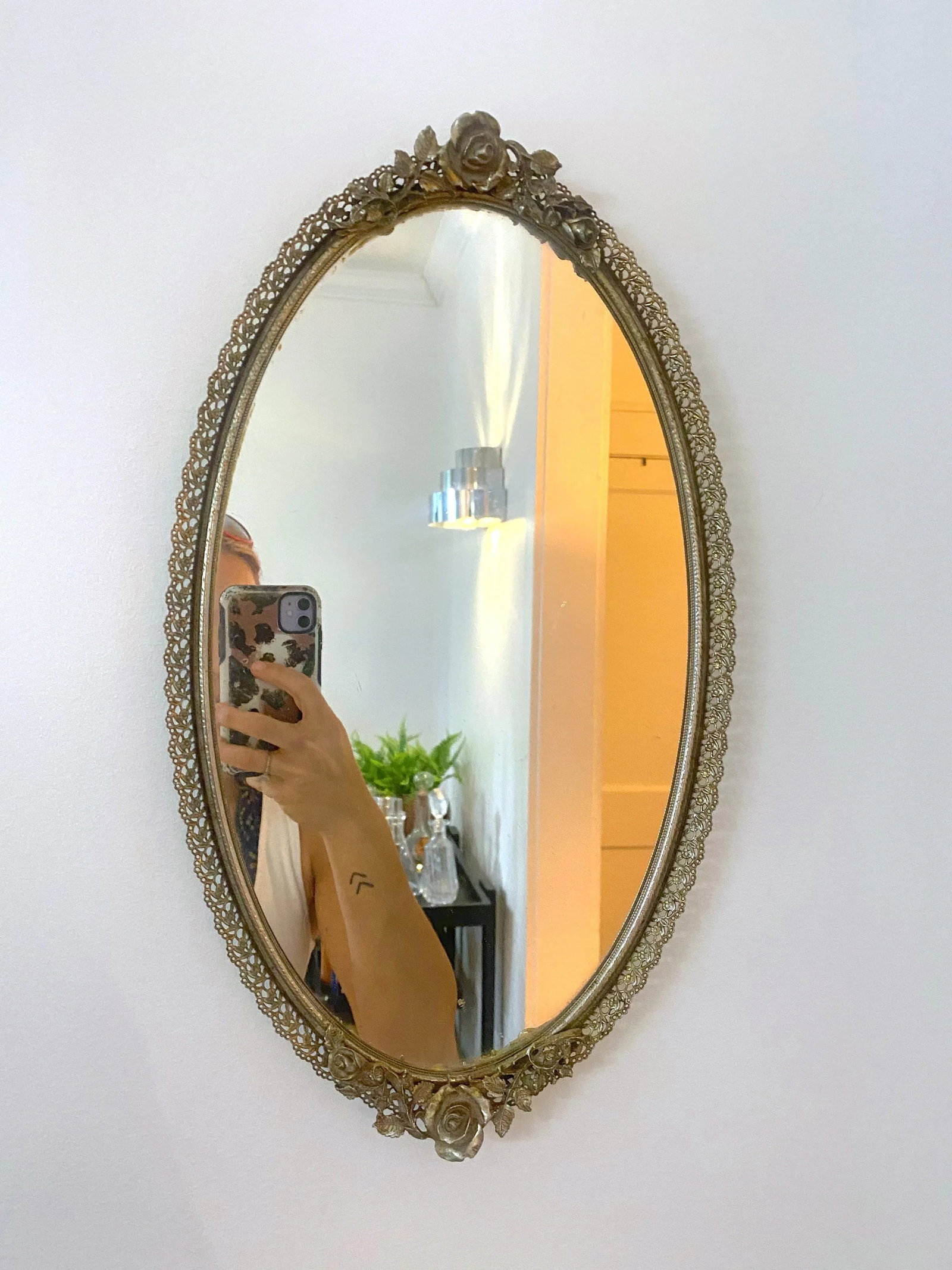 Vintage Victorian Brass and Filigree Mirror - 7