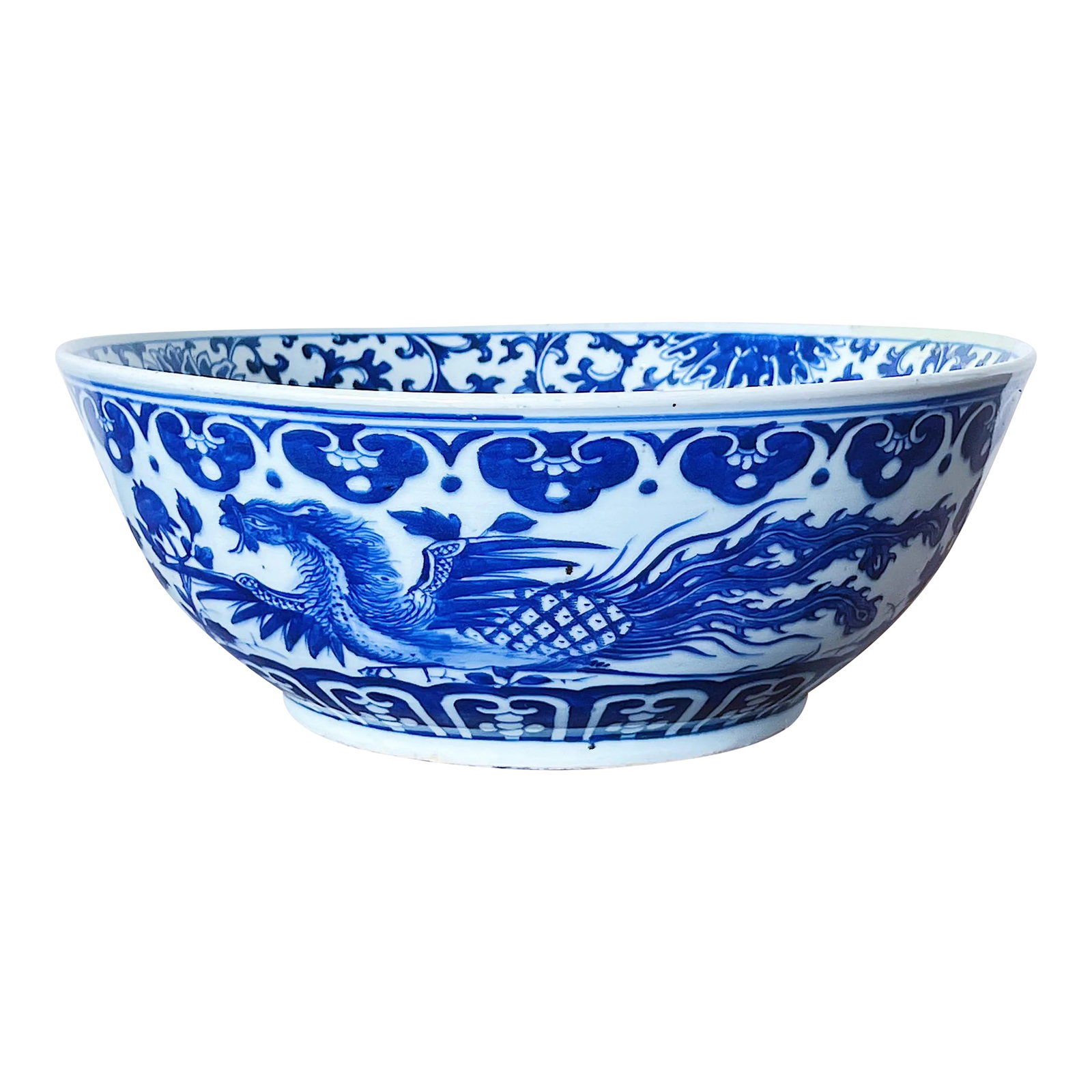 Late 19th Century Chinese Blue and White Porcelain Bowl Depicting Phoenix and Peonies Flowers (1 of 10)