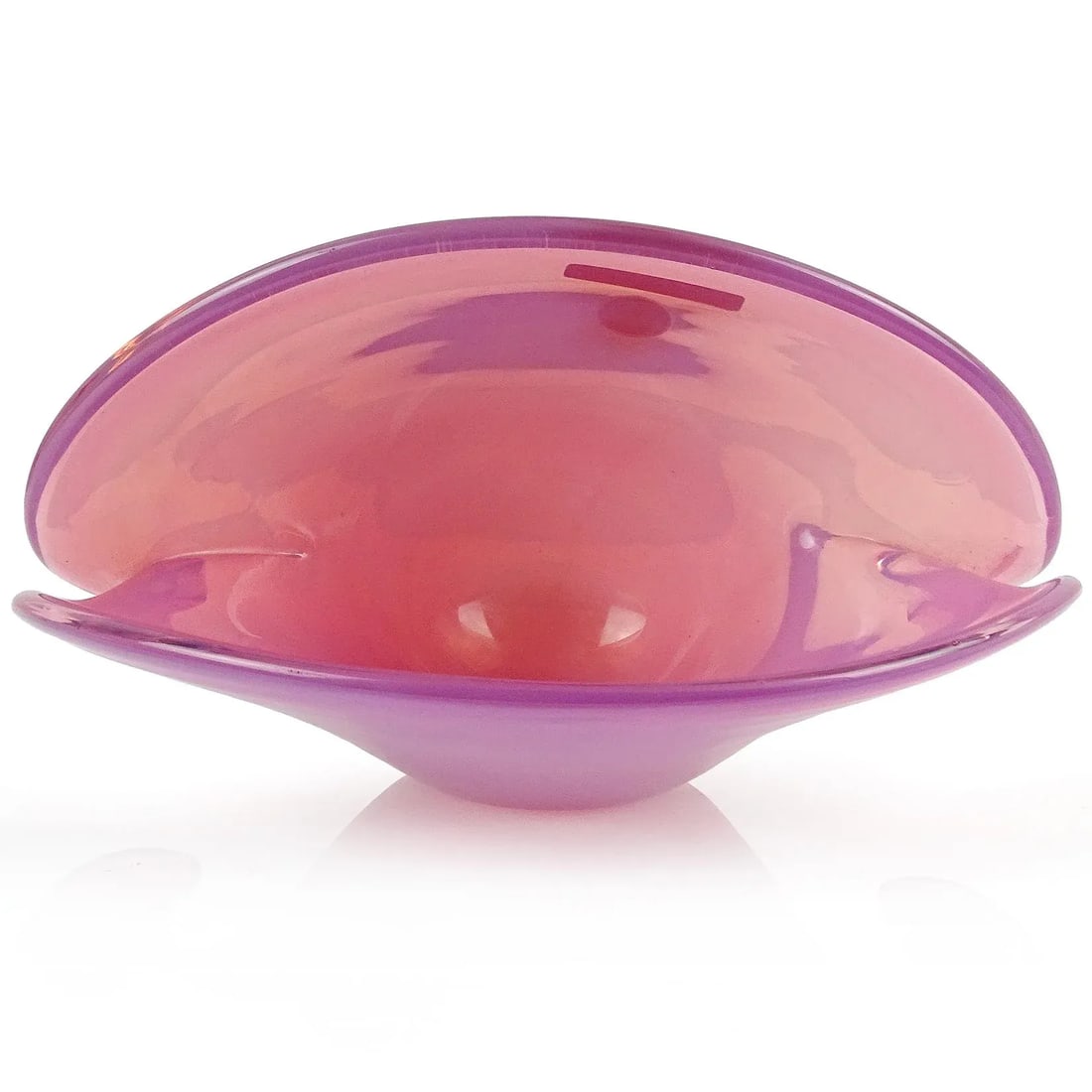 Vintage Cenedese Murano Label Double Position Opal Pink Italian Art Glass Seashell Bowl Vase - 3
