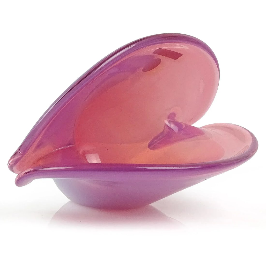 Vintage Cenedese Murano Label Double Position Opal Pink Italian Art Glass Seashell Bowl Vase - 4