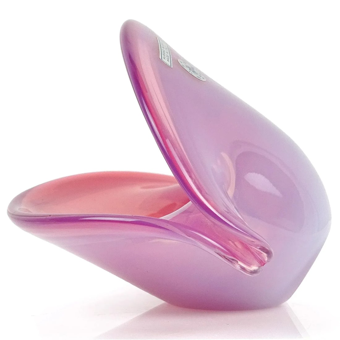 Vintage Cenedese Murano Label Double Position Opal Pink Italian Art Glass Seashell Bowl Vase - 5