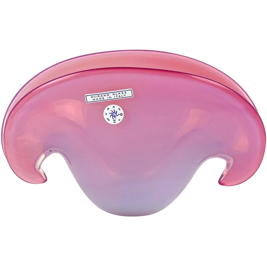 Vintage Cenedese Murano Label Double Position Opal Pink Italian Art Glass Seashell Bowl Vase - 8