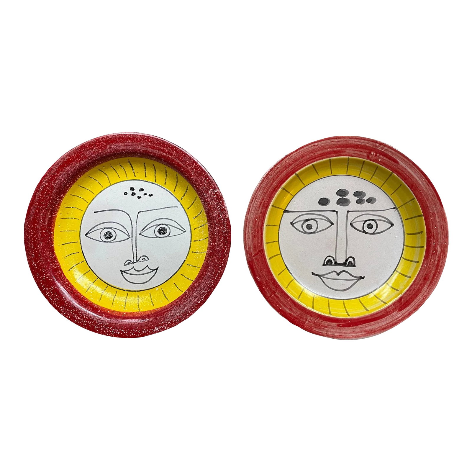 Italian Desimone Hand-Painted Face Plate and Shallow Bowl, 1965, Set/2: For sale are two pieces of hand painted Giovanni Desimone (1930-1991) Italian face plates made in 1965. One is a plate and the other a shallow bowl. If displayed, both are close enough in size to appe